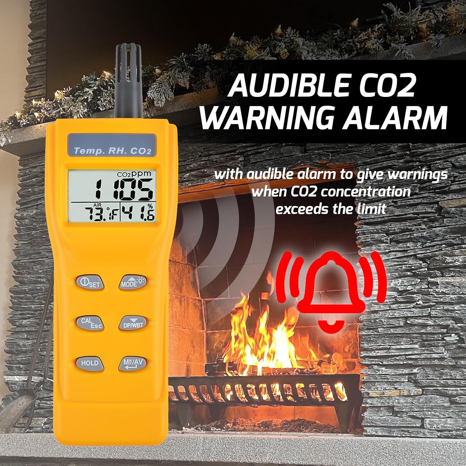 Portable CO2 Meter Handheld CO2 Detector Monitor 0~9999ppm, Carbon Dioxide Meter with Alarm Function