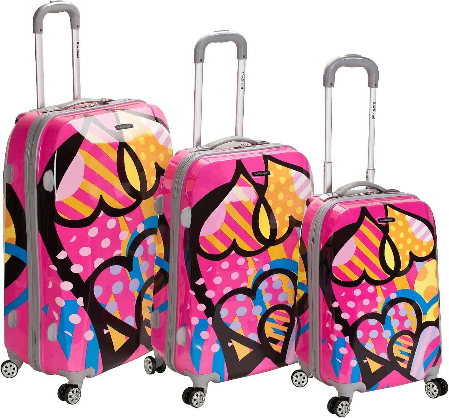 Rockland Vision Hardside 3 Piece Spinner Wheel Luggage Set, (20"/24"/28"), Love