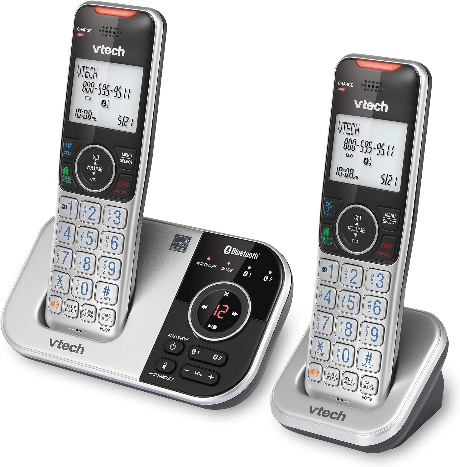 VTech VS112-27 2 Handset Cordless Phone with Answering Machine, Call Blocking, Caller ID, Intercom and Connect to Cell