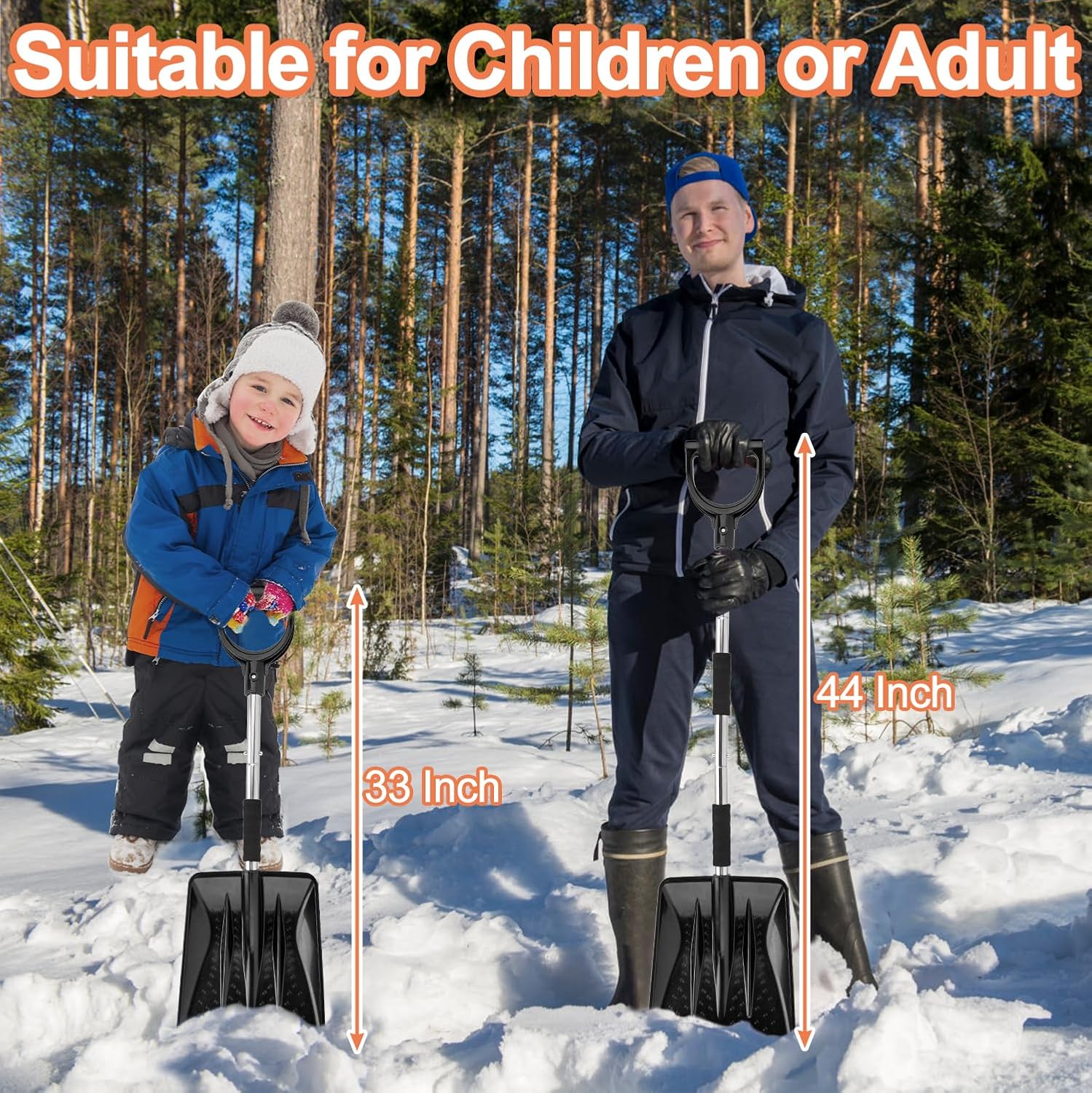 3-in-1 Portable Snow Shovel Kit with Ice Scraper and Snow Brush | Emergency Collapsible Design Snow Remover Set for Garden, Camping, Car