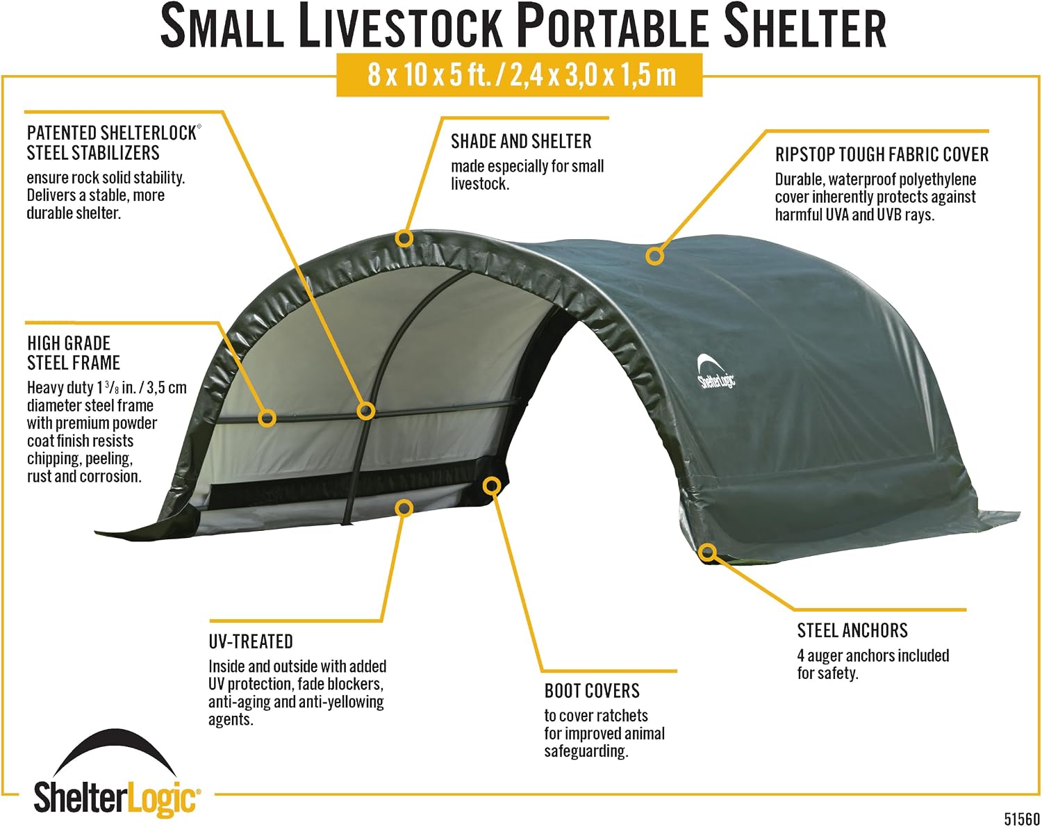 ShelterLogic 8' x 10' x 5' Small Round Livestock and Agricultural Storage and Shade Shelter Kit