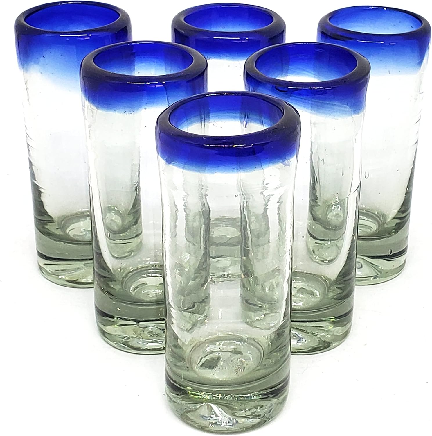 Cobalt Blue Rim 120 oz Pitcher and 6 Drinking Glasses set, Recycled Glass, Lead-free, Toxin-Free (Pitcher & Glasses)