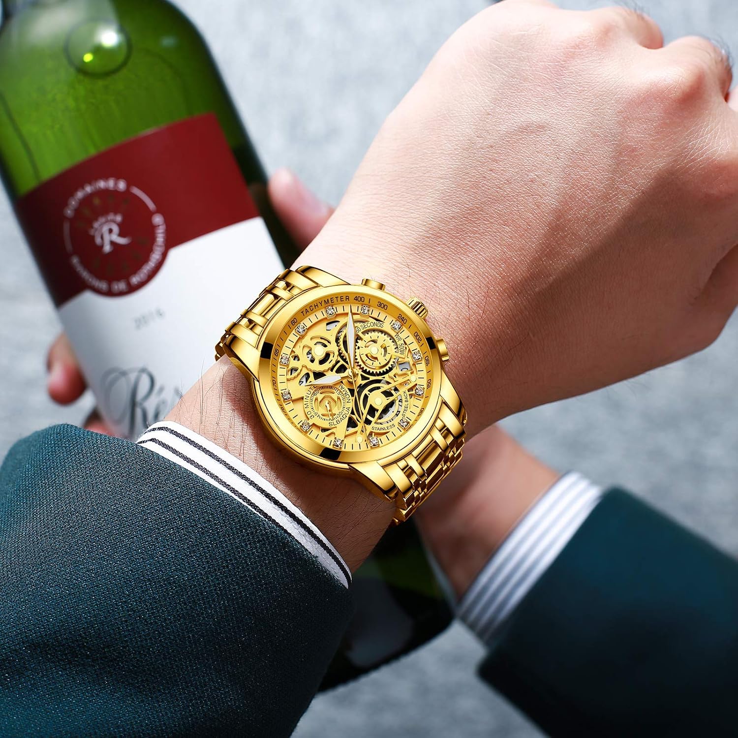 NEKTOM Watches for Men with Stainless Steel, Quartz Analog Watch with Date, Luxury Minimalist Dress Mens Watches, Chronograph Watch, 3ATM Waterproof
