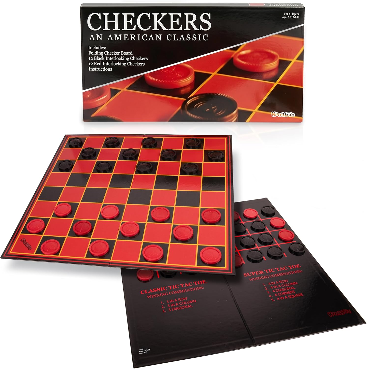 Kangaroo - Multiplayers Strategy Checker Board Game for Kids & Adults - Portable Educational Travel Cardboard Checkers - Includes Large Board w/ 24