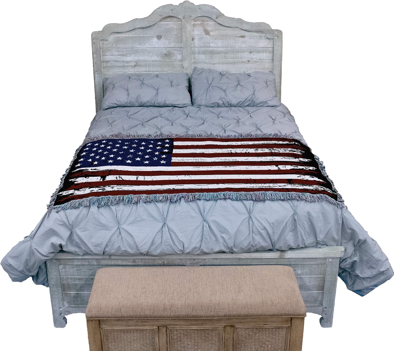 United States American Flag Blanket - Gift Soft Tapestry Throw Woven from Cotton - Made in The USA (69x48)