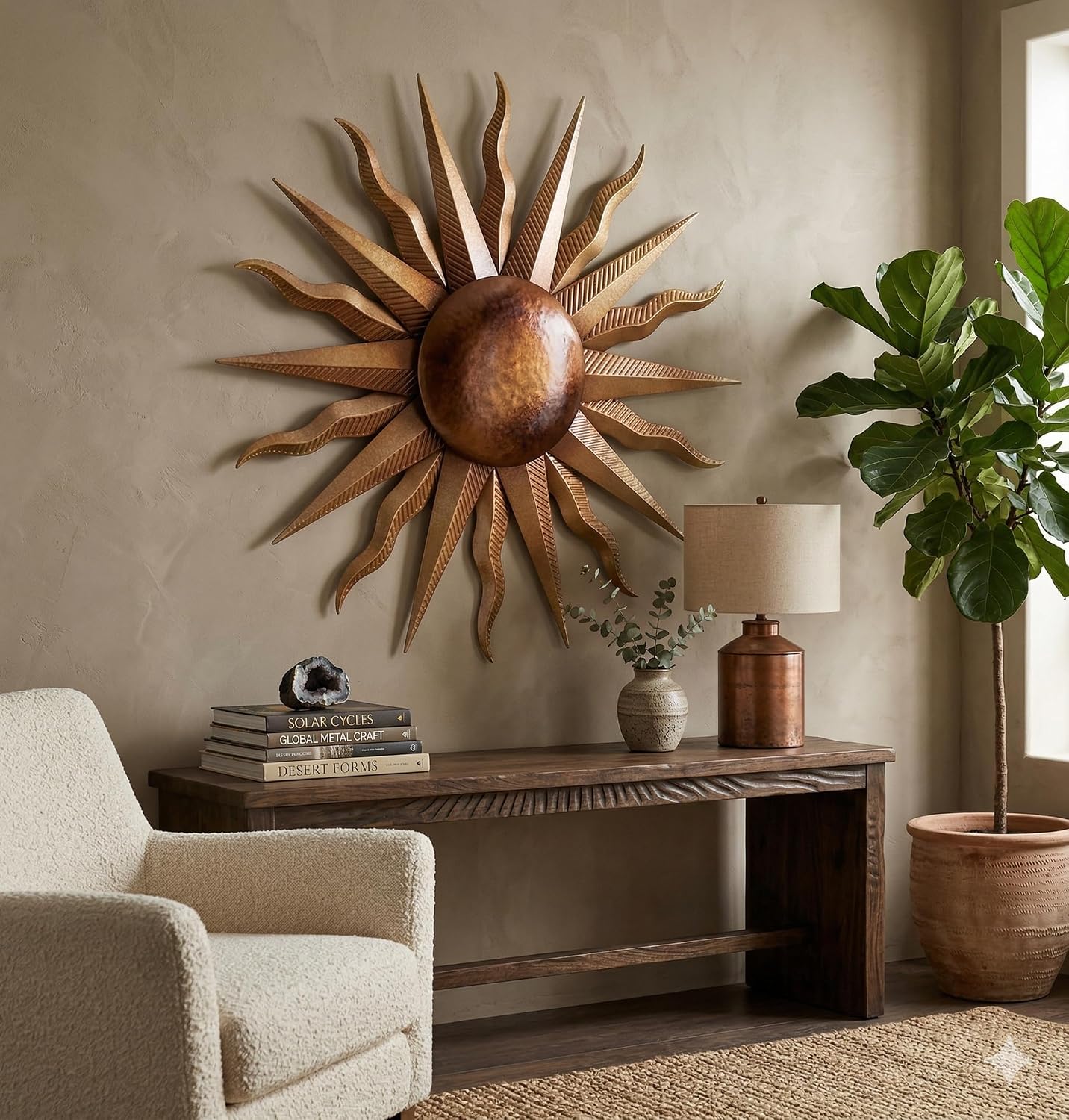 Regal Art & Gift Handcrafted Metal Sun Wall Decor, Rustic Sunburst Wall Art | Copper Patina, 40 in, Metal, Rust-Resistant Sunburst Sculpture, Eye-Catching Accent for Patio, Garden & Home