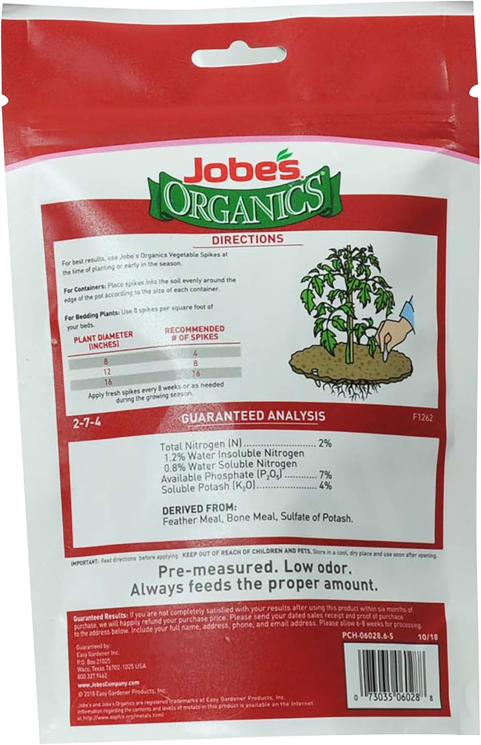 Jobe’s Organics All Purpose Fertilizer Spikes, Easy Plant Care Fertilizer for Vegetables, Flowers, Shrubs, Trees, and Plants, 50 Count