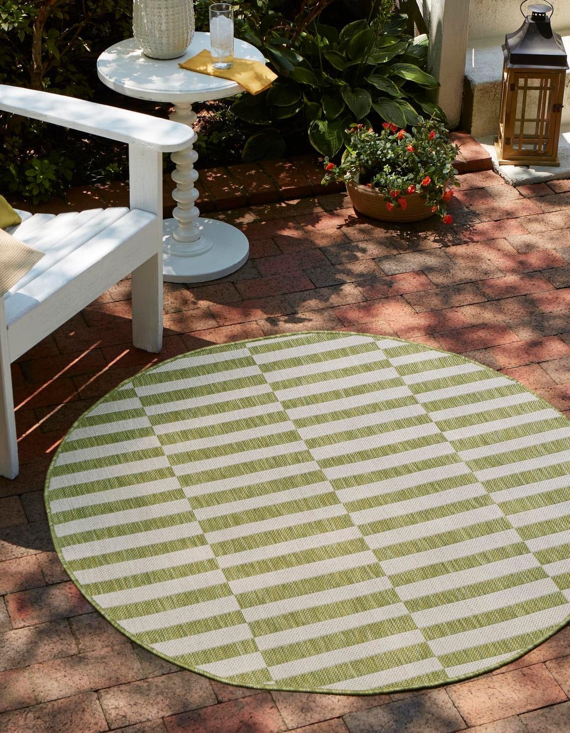 Unique Loom Outdoor Striped Collection Area Rug - Striped (7' 1" x 10' Rectangle, Taupe/Ivory)