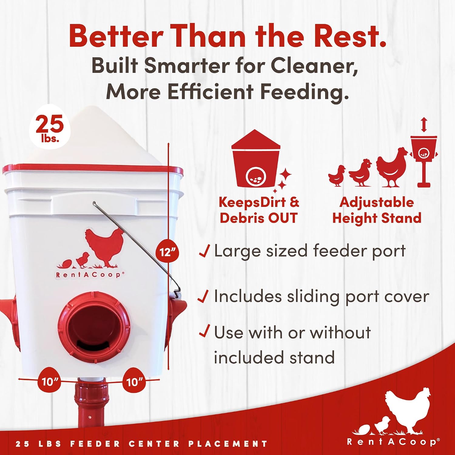 RentACoop 25lb Chicken Feeder with 4 Large Ports - Center Placement