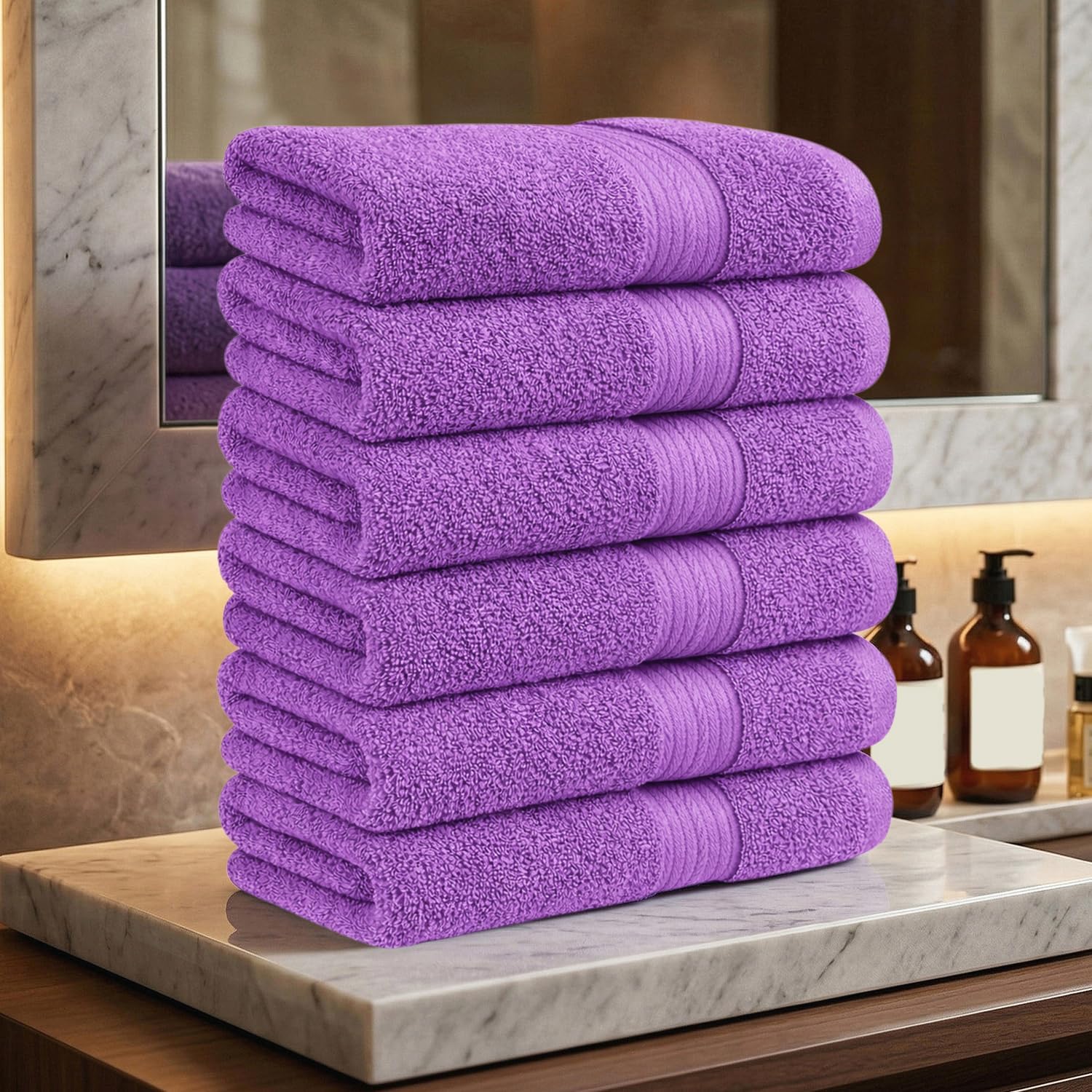 Ample Decor 100% Cotton Hand Towels 18x28 Inches, 600 GSM, Soft & Absorbent, Set of 12, Purple