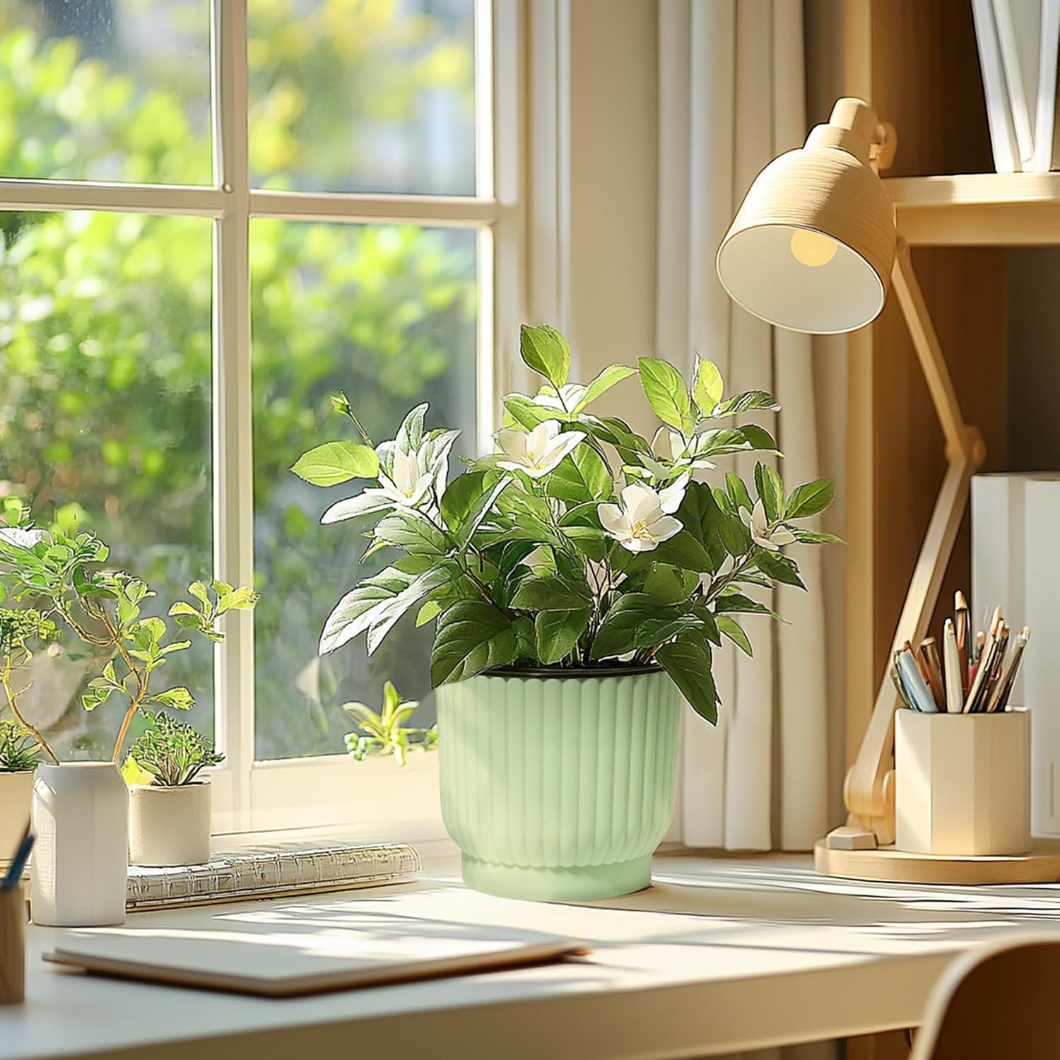 T4U Self Watering Pots for Indoor Plants, 4 Inch 6 Pack Planter White