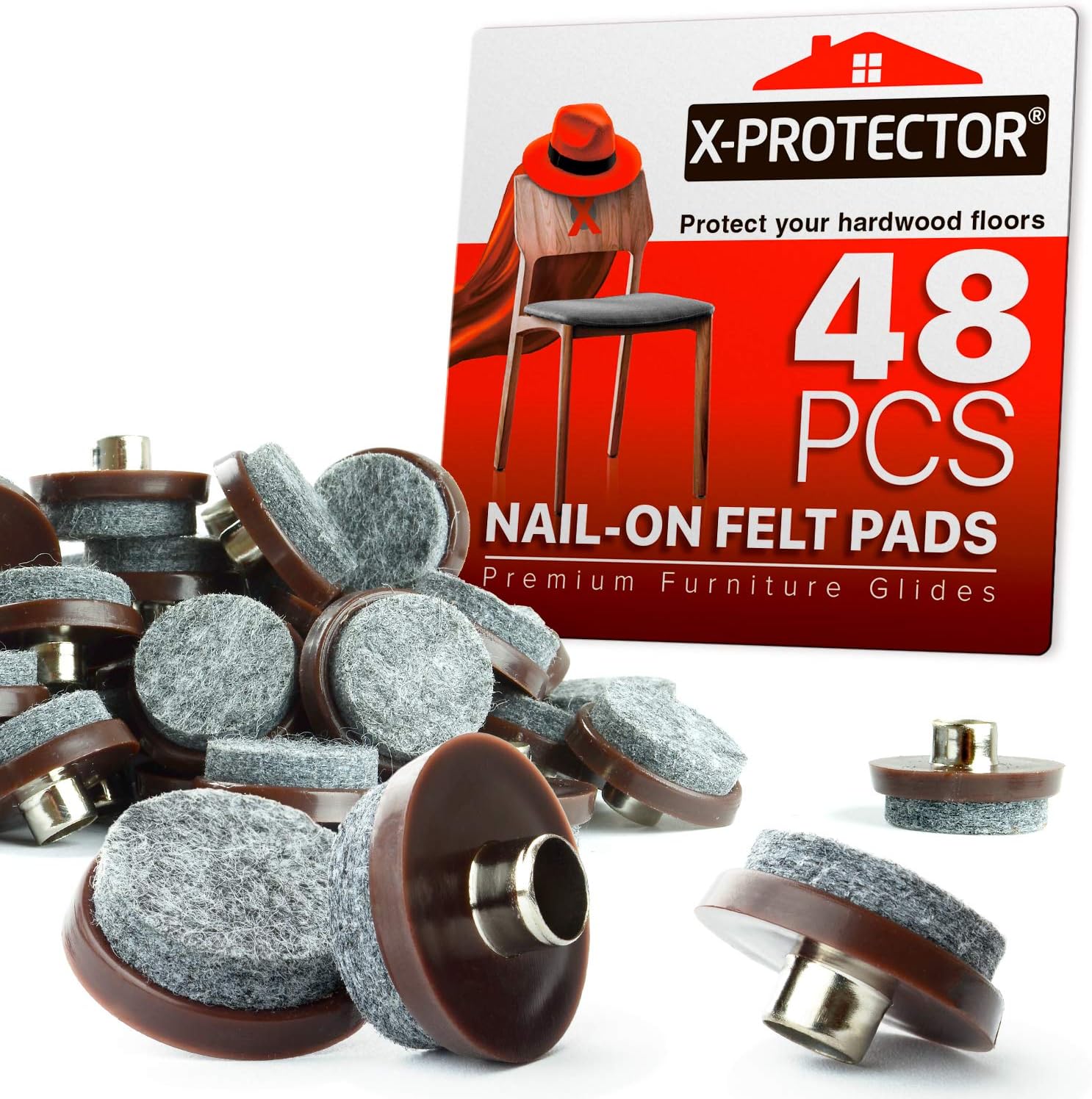 Nail On Felt Pads X-Protector - 48 Felt Furniture Pads –1" Chair Felts Pads