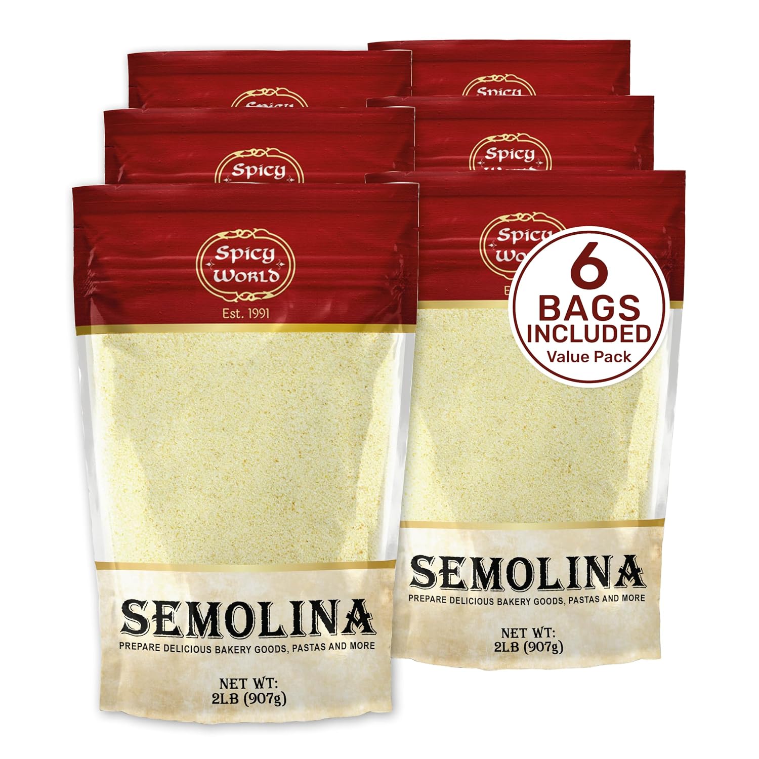 Spicy World Semolina Flour 3 LB (48 Ounce) | USA Grown Semolina for Pizza, for Pasta, and Bread Making | Fine Ground, Bulk Yellow Durum Semola Flour for Pizza Peel