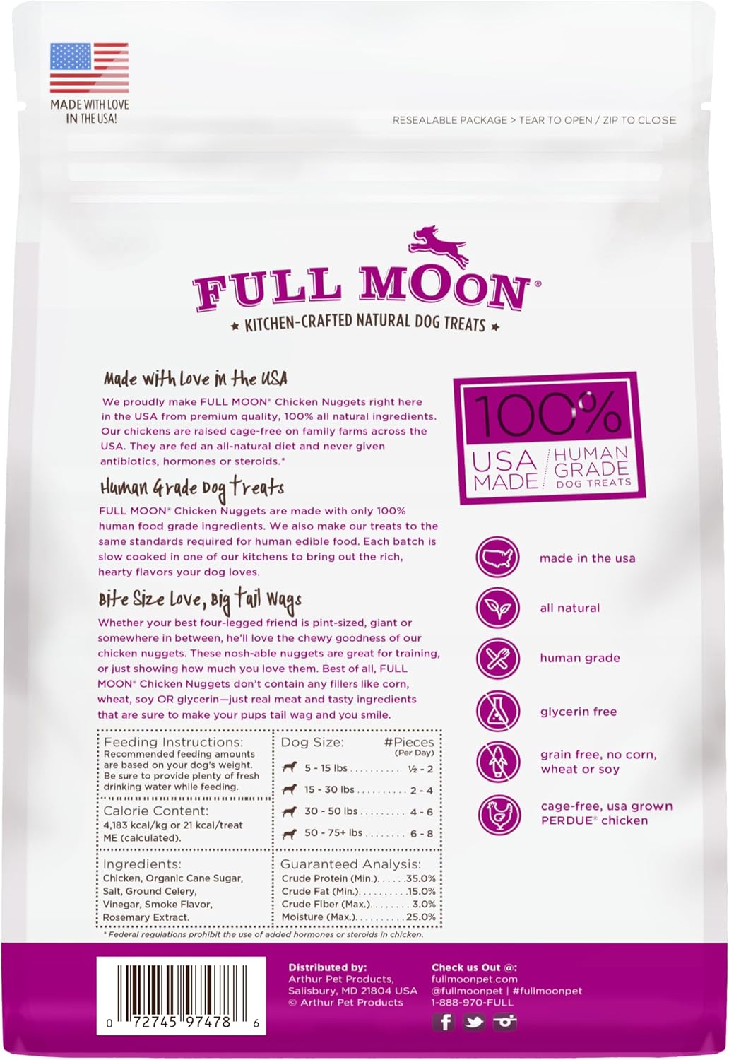 Full Moon® Chicken Nuggets Dog Treats 12 oz | Human Grade, No corn, No wheat, No soy, Glycerin Free, Made in the USA