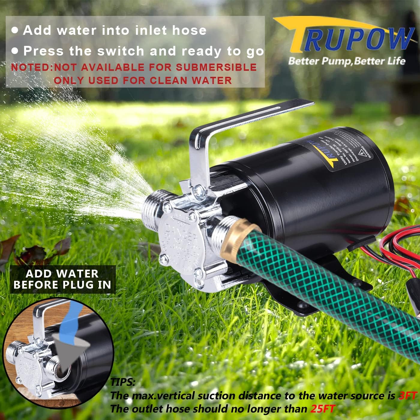 Water Transfer Pump, 115V 1/10HP 330GPH Electric Utility Water Pump with 6ft Water Hose Kit, Portable Small Water Pump For Pool Draining, Removing Water From Rain Barrel, Aquariums, etc.