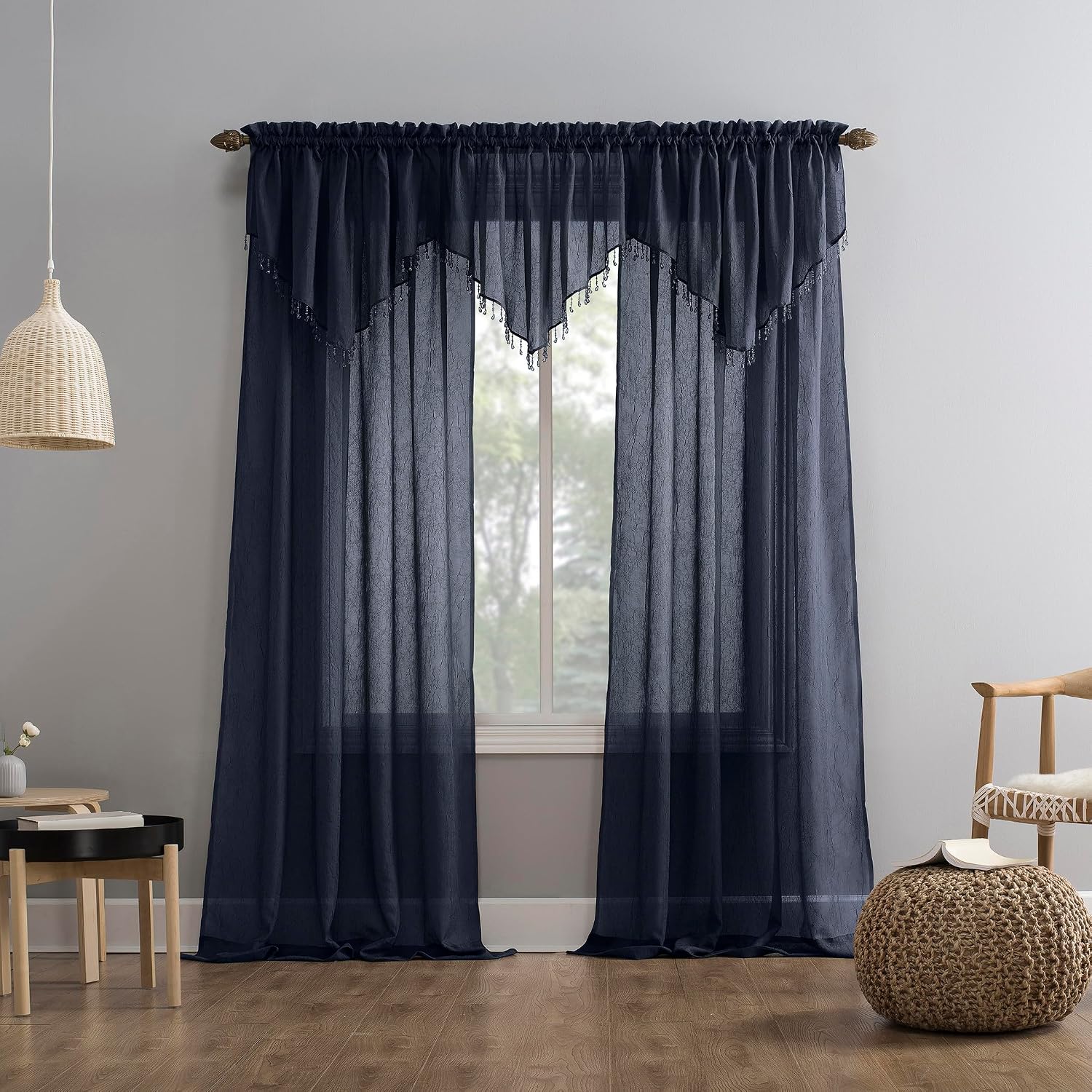 No. 918 Erica Crushed Sheer Voile Rod Pocket Curtain Panel, 51" x 108", Eggshell Off-White
