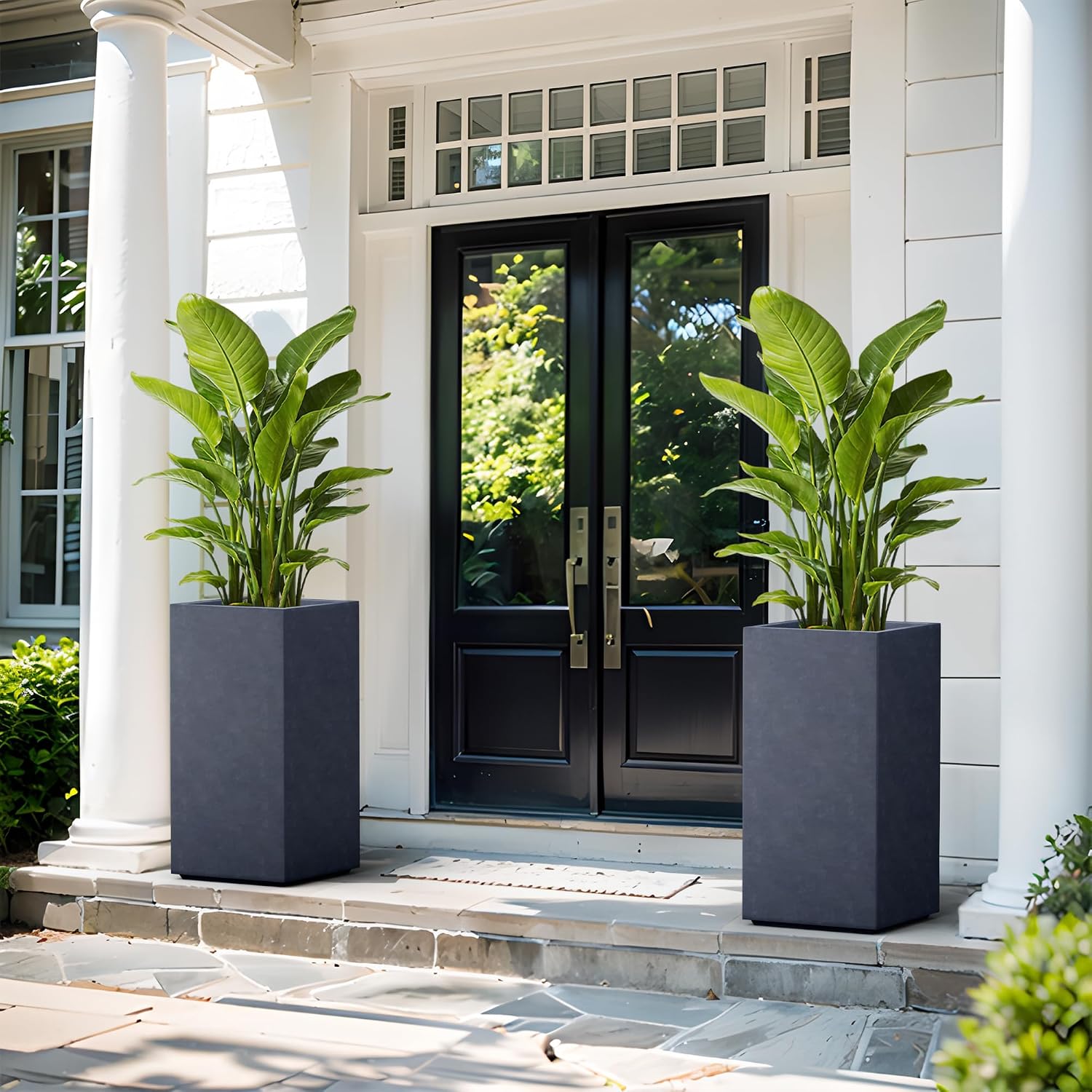 Kante Accent Column Square Pale Gray Concrete Planter 23.6" H, Outdoor