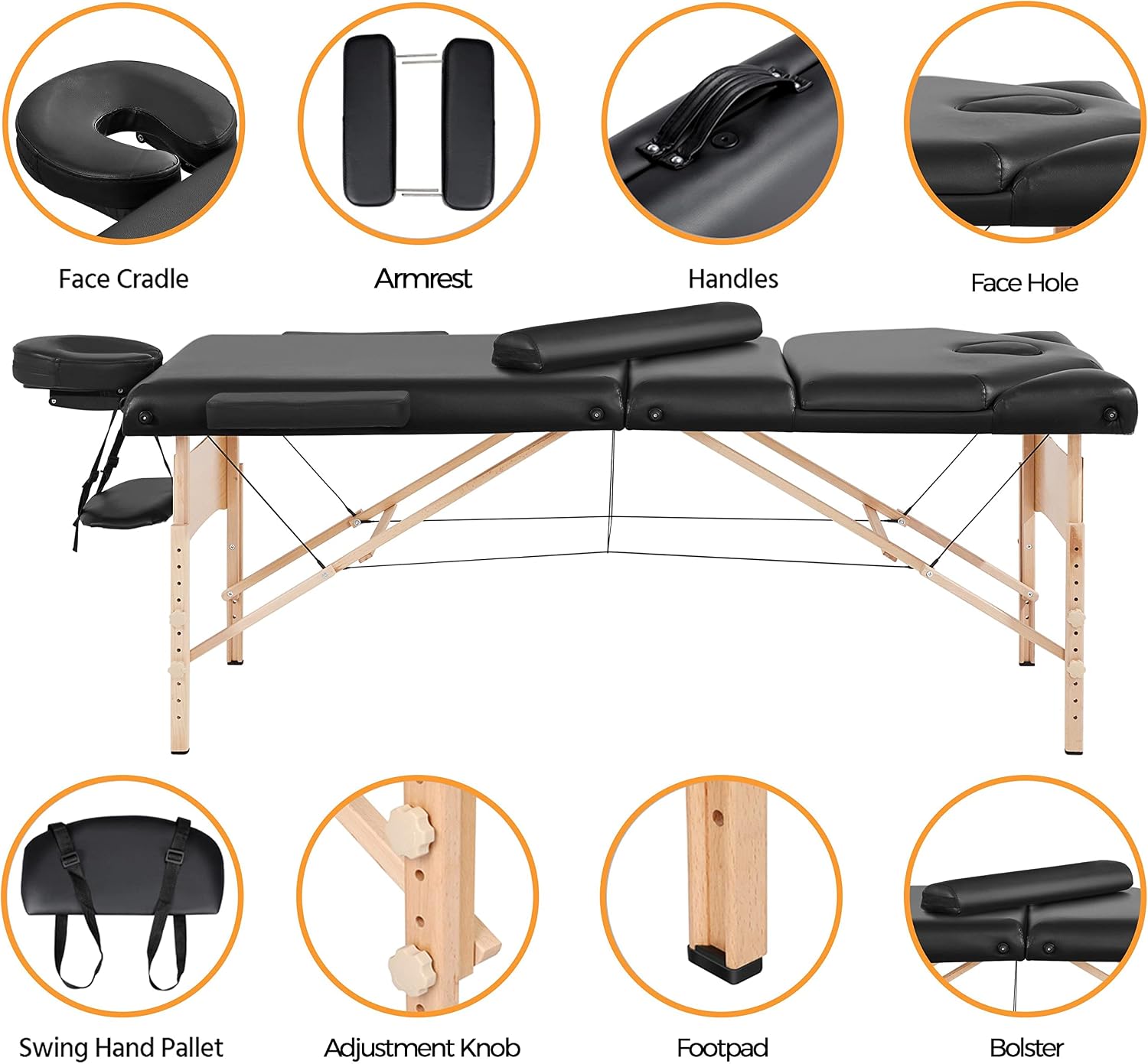 Yaheetech Massage Table Portable Height Adjustable Lash Bed 28in Wide Black