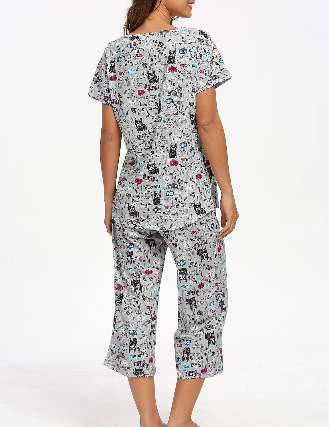 ENJOYNIGHT Womens Pajama Set Cotton Summer Pj Top with Capri Pant Sleepwear