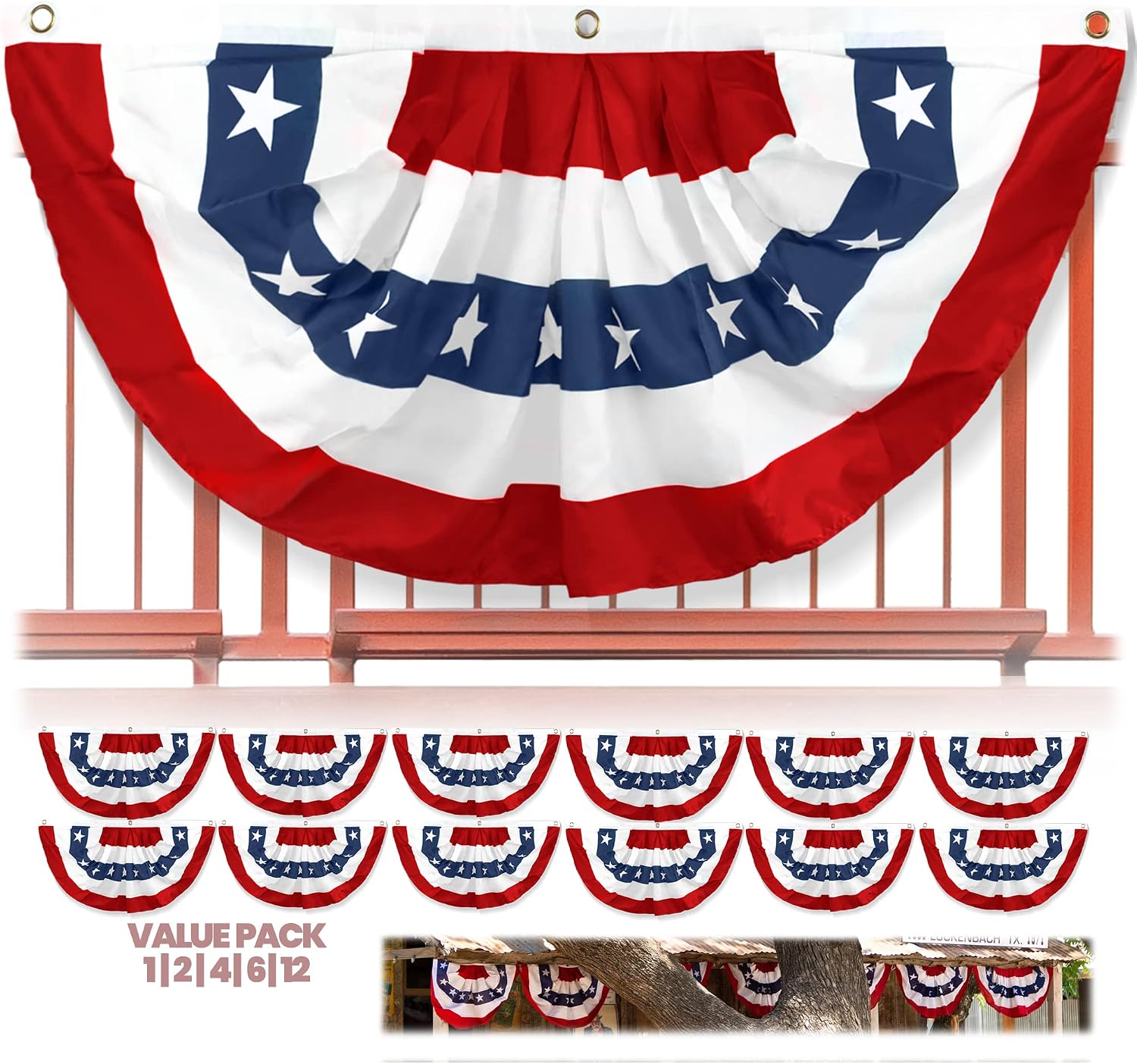 Anley US National Pleated Fan Flag, 3x6 Feet American Bunting Flags Patriotic Stars & Stripes - Sharp Color and Fade Resistant - Canvas Header and Brass Grommets - United States 3 x 6 Feet Half Fan Banner