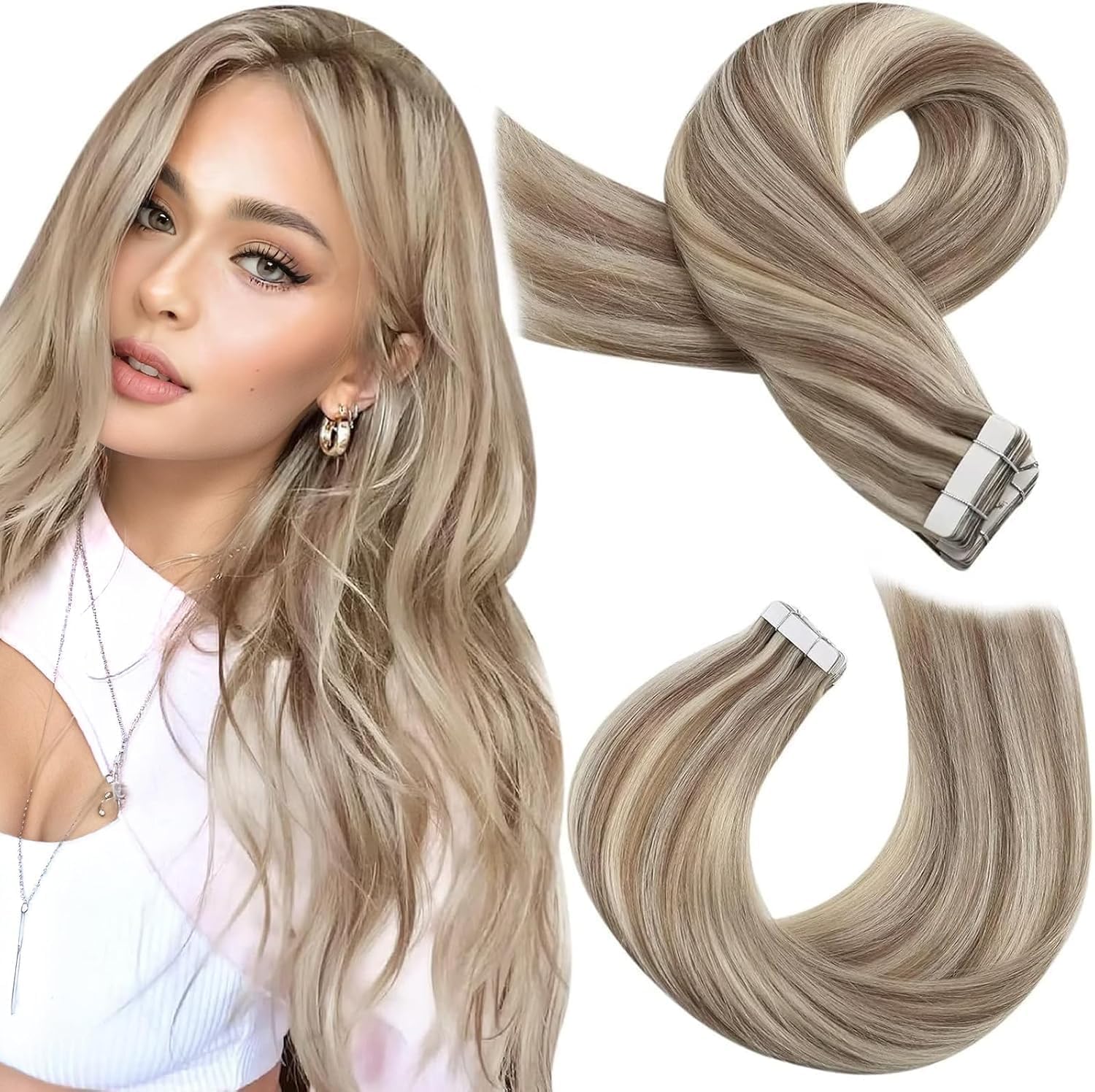 Moresoo Black Tape in Hair Extensions Human Hair, 18 Inch, 20Pcs, 50g