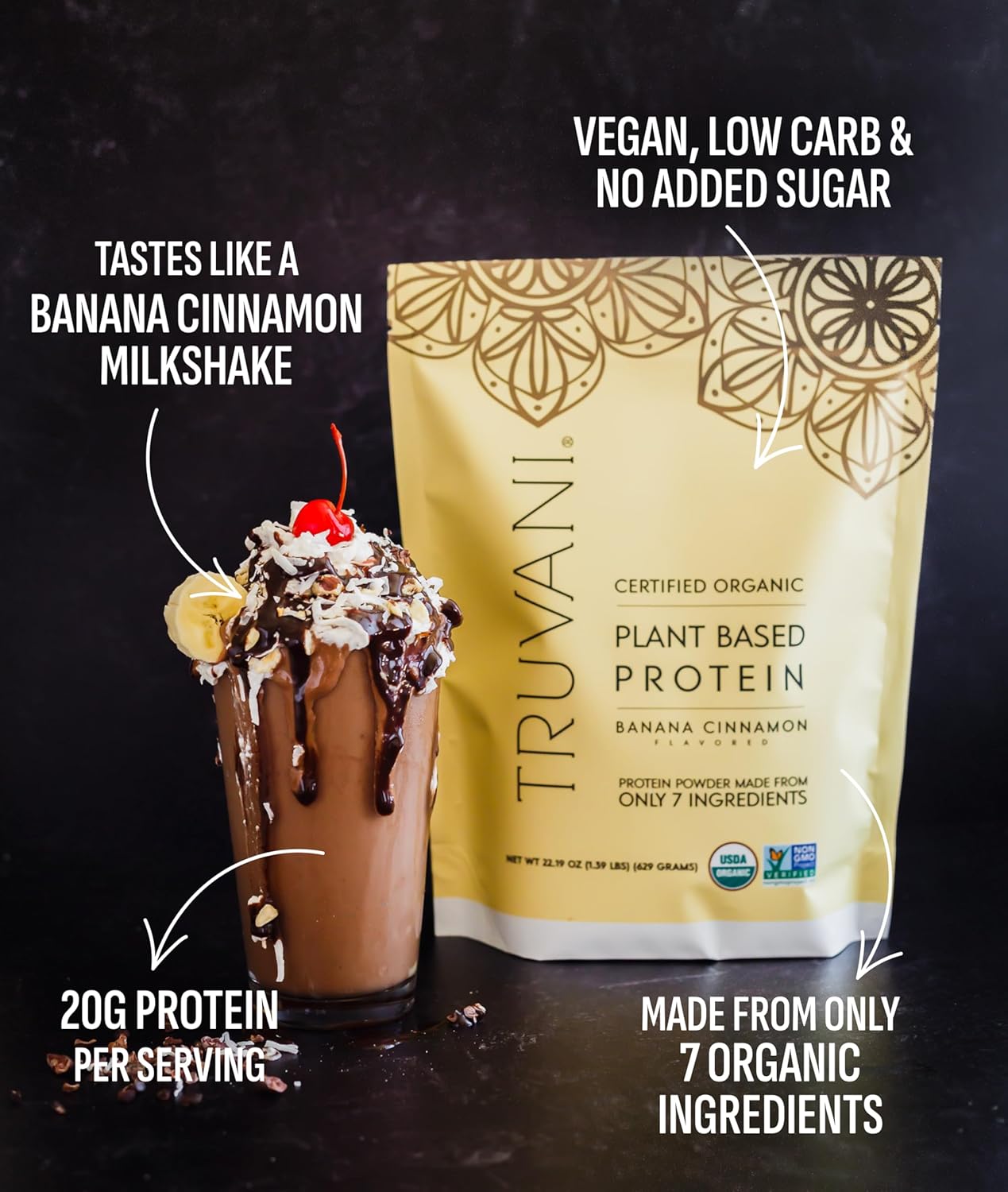 Truvani Organic Plant Based Protein Powder | Chocolate Peanut Butter