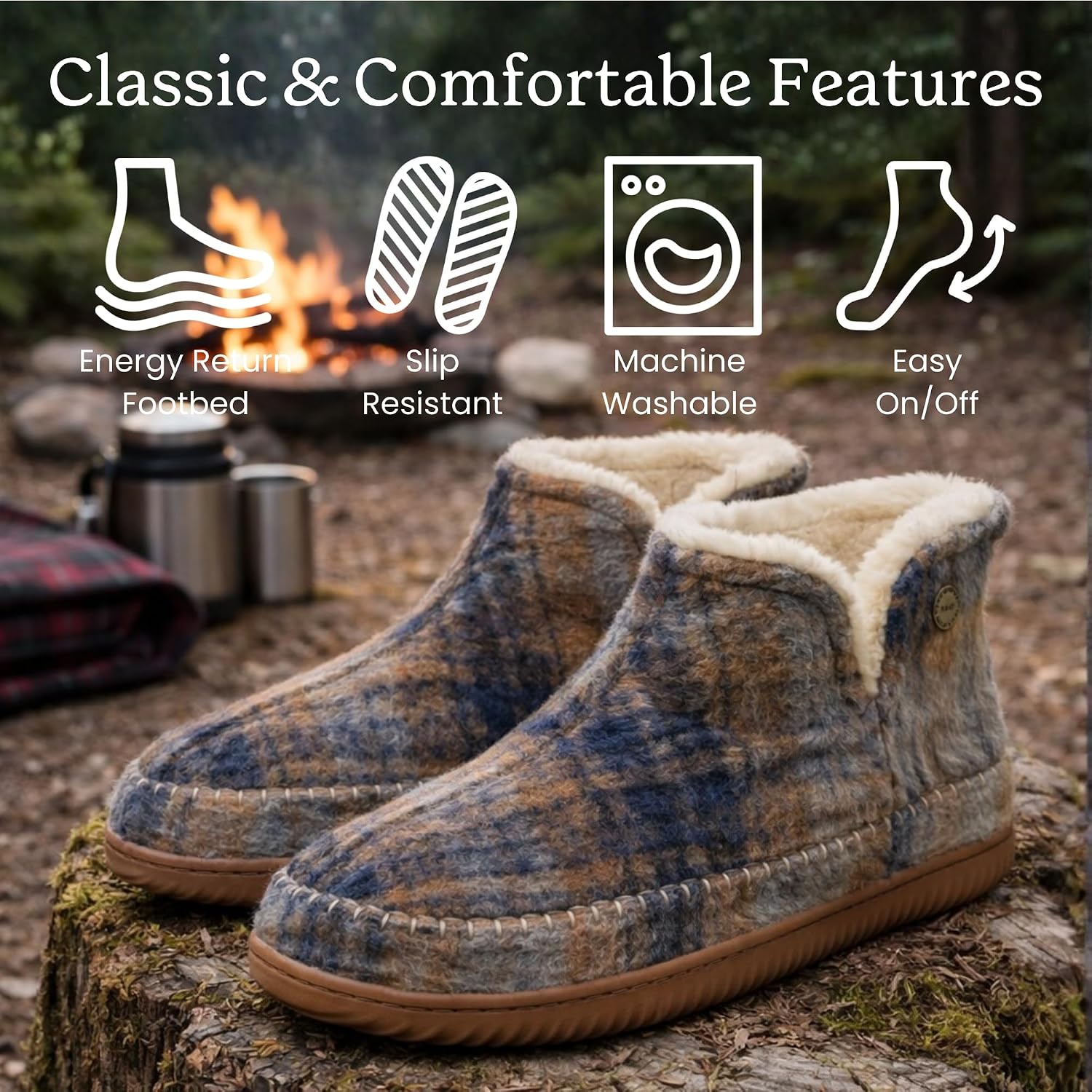 Dearfoams Men's Memory Foam Indoor House Slippers Brixen Ankle Boot House Shoes - Gifts for Men