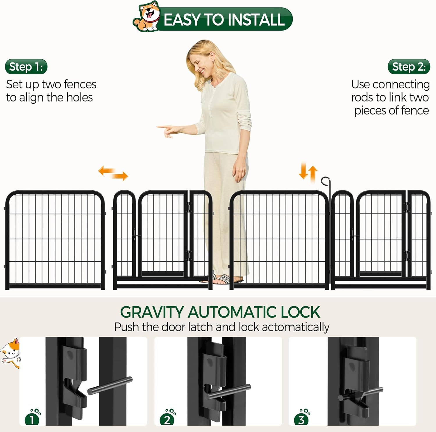 Yaheetech Dog Playpen 24in 16 Panels Pet Fence for Indoor Yard RV Camping | Easy Setup, Heavy Duty Rustproof Frame with Secure Latch Door, DIY Layouts,Foldable Storage, for Puppies & Small Dogs