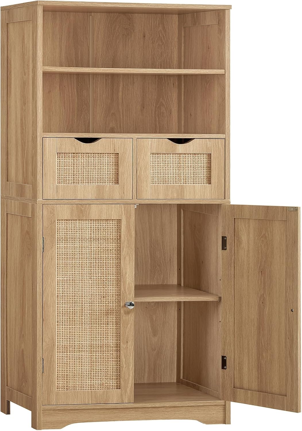 Iwell Storage Cabinet with 2 Drawers & Adjustable Shelves, Cupboard, Floor Cabinet for Living Room, Home Office, Rustic Brown