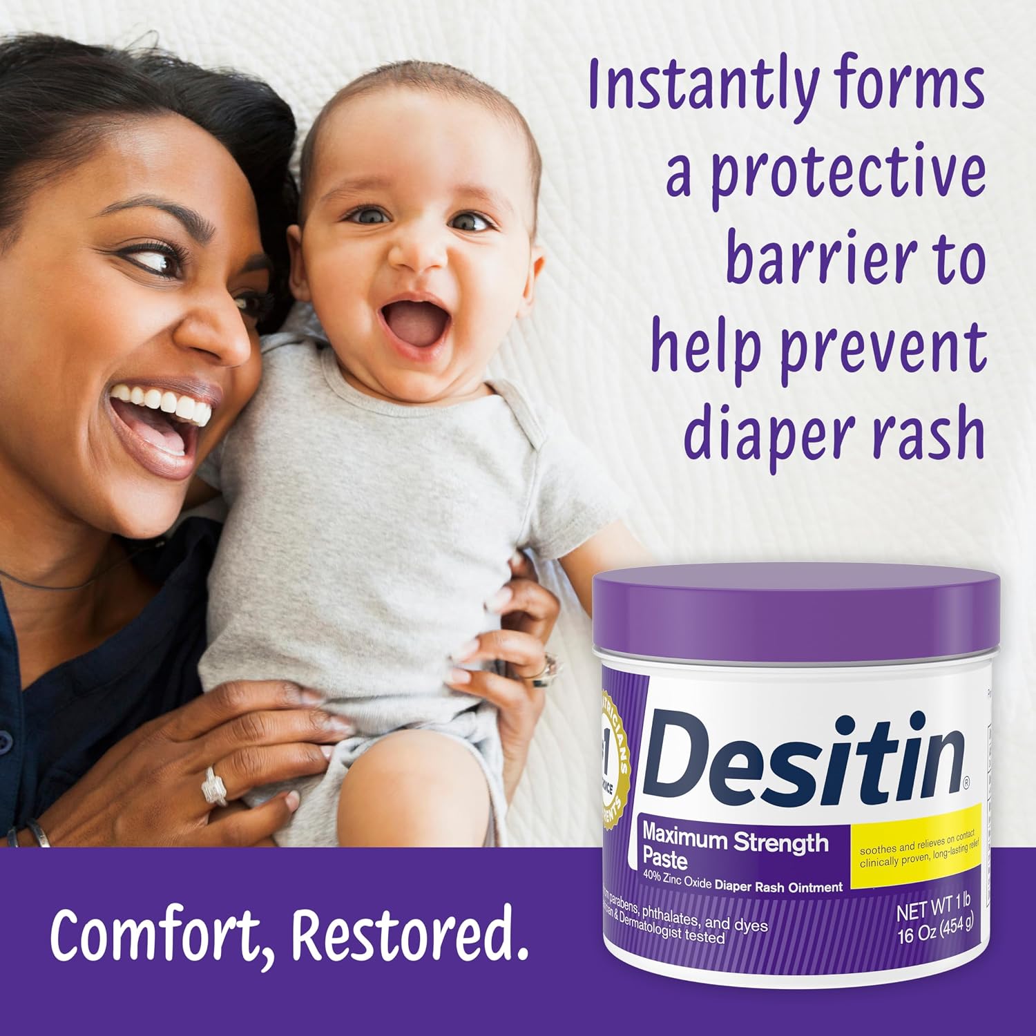 Desitin Maximum Strength Diaper Rash Paste, 40% Zinc Oxide, 4.8 oz | Helps Treat, Relieve & Prevent Diaper Rash, 40% Zinc Oxide, Immediate Relief, Protects up to 12 Hours, Hypoallergenic