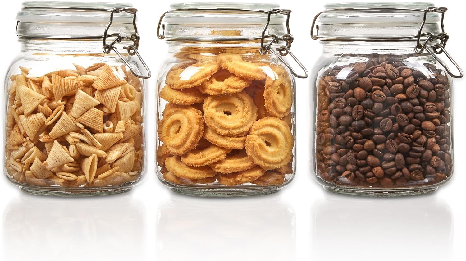 Vtopmart 78oz Glass Food Storage Jars with Airtight Clamp Lids, 3 Pack