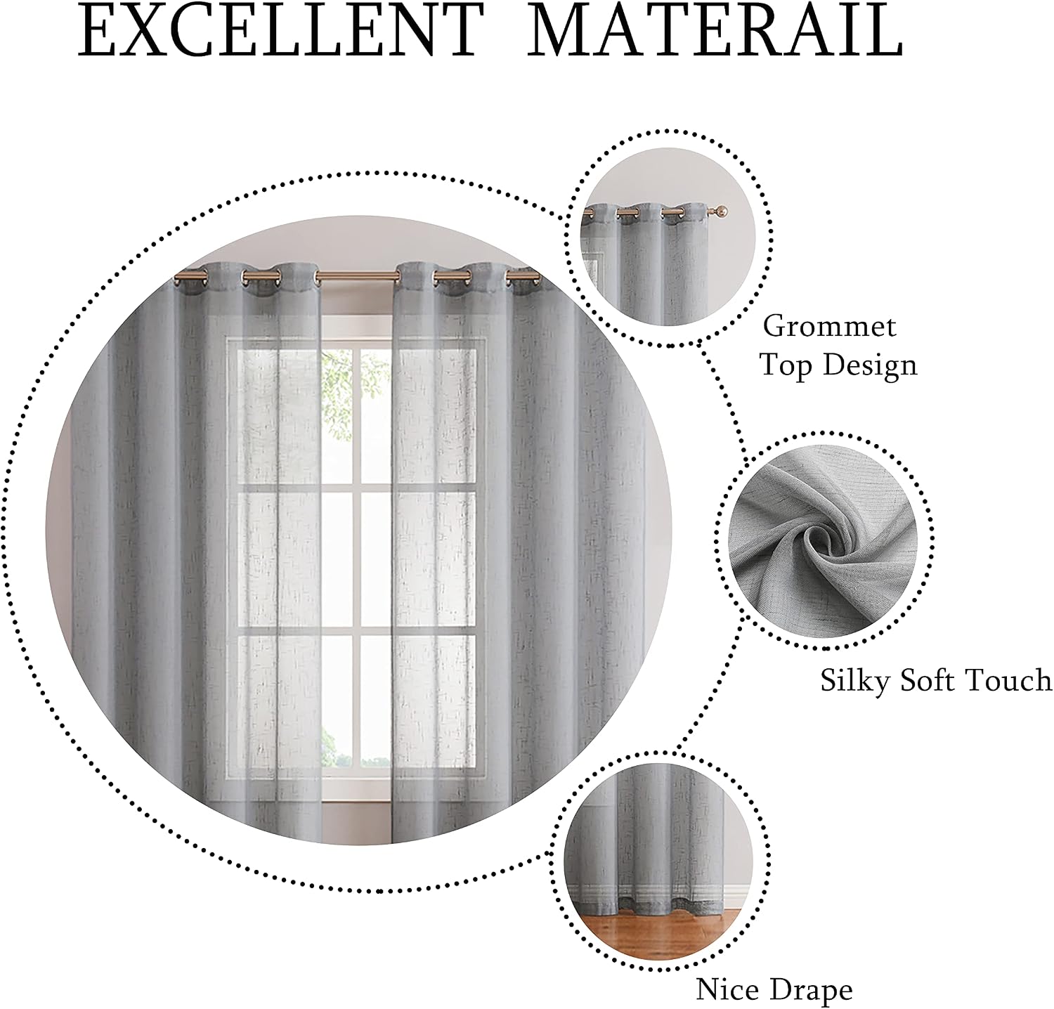 Randall Off White Sheer Open Weave Curtain for Living Room 2 Panels,72"