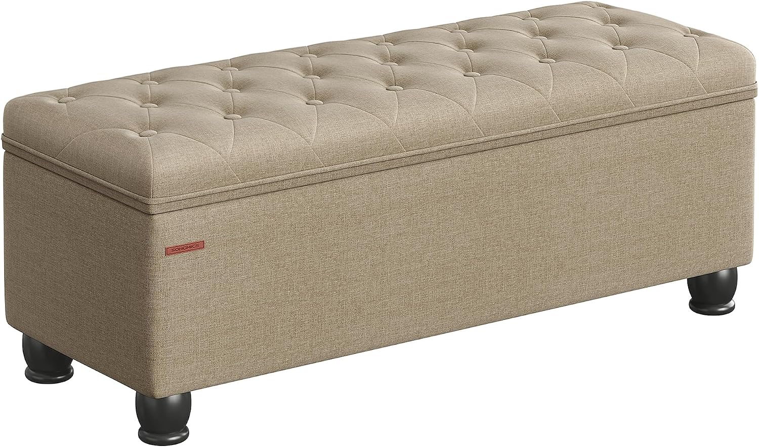 SONGMICS Storage Ottoman, 46.5 Inches Bedroom Bench, Solid Wood Legs