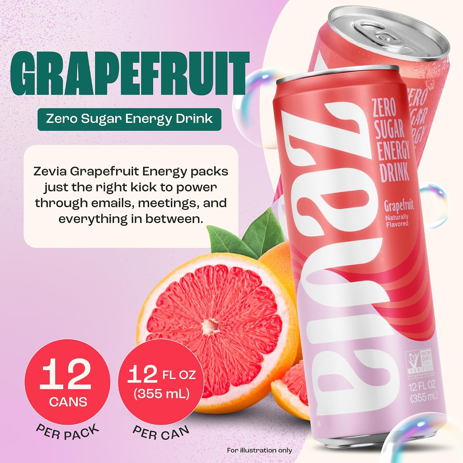 Zevia Zero Sugar Energy Drink, Raspberry Lime, 12 oz Cans (12-Pack) – Naturally Sweetened, Zero Calorie Sugar Free Energy - Non-GMO Project Verified, Gluten-Free, Vegan