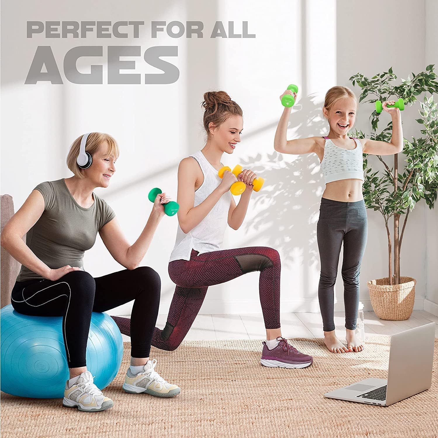 Yes4All Neoprene Coated Dumbbell Hand Weight Sets of 2 - Multiple Weight Options with 15 Colors, Anti-roll, Anti-Slip, Hexagon Shape