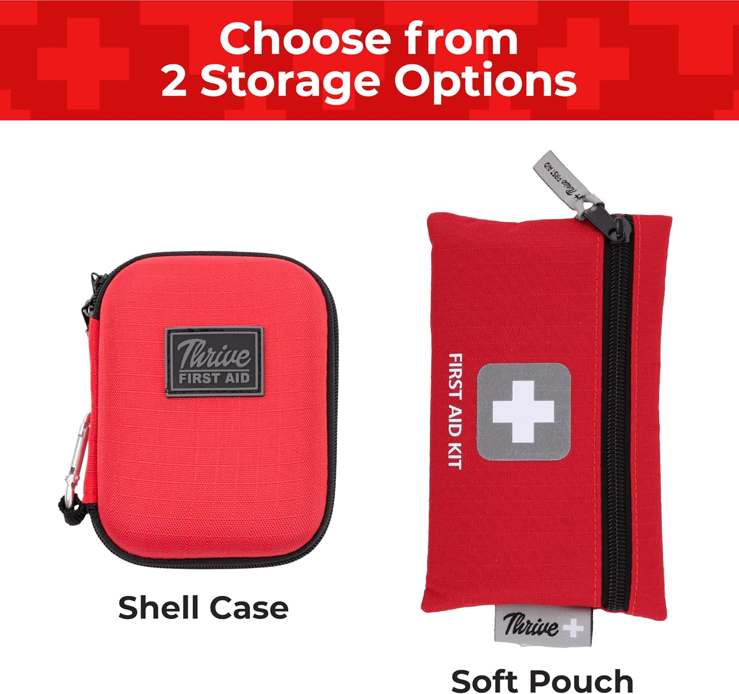 Thrive Mini First Aid Kit - Compact Travel Essentials Pack - Waterproof Camping Essentials Set - Portable Car First Aid Kit & Hiking Supplies Pouch - 66-Piece Set, Red Shell Case