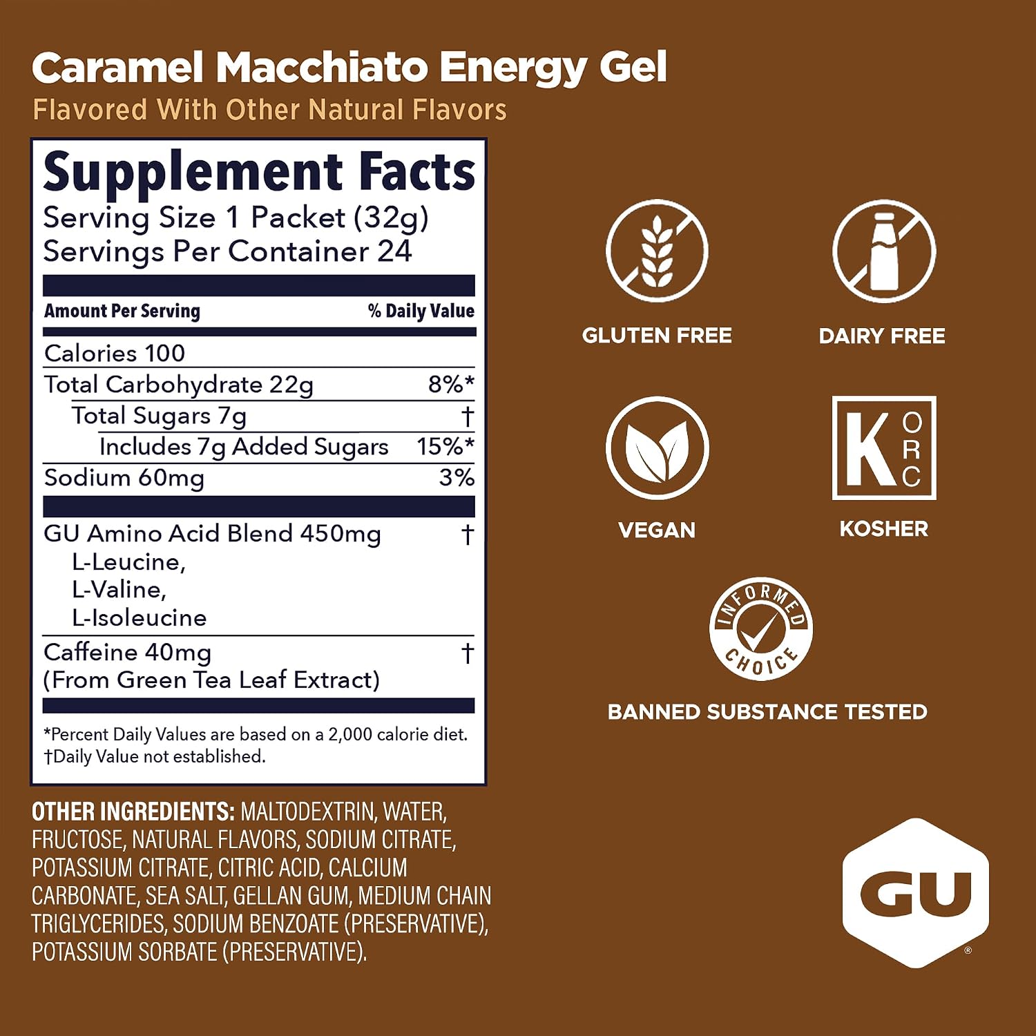 GU Energy Original Sports Nutrition Energy Gel, Vegan and Dairy-Free On-the-Go Energy for Any Workout, Vanilla Bean, 8-Count