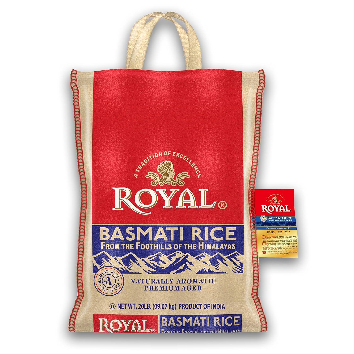 Authentic Royal - Naturally Aged Long Grain Indian White Basmati Rice - 20 Pound