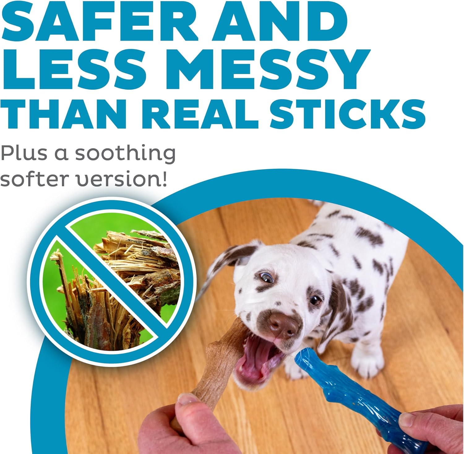 Outward Hound Puppy 2-Pack Dog Chew Toys – Real-Wood Blend Dogwood & Chewy TPE, Moderate Chewers, Small, 5.3"