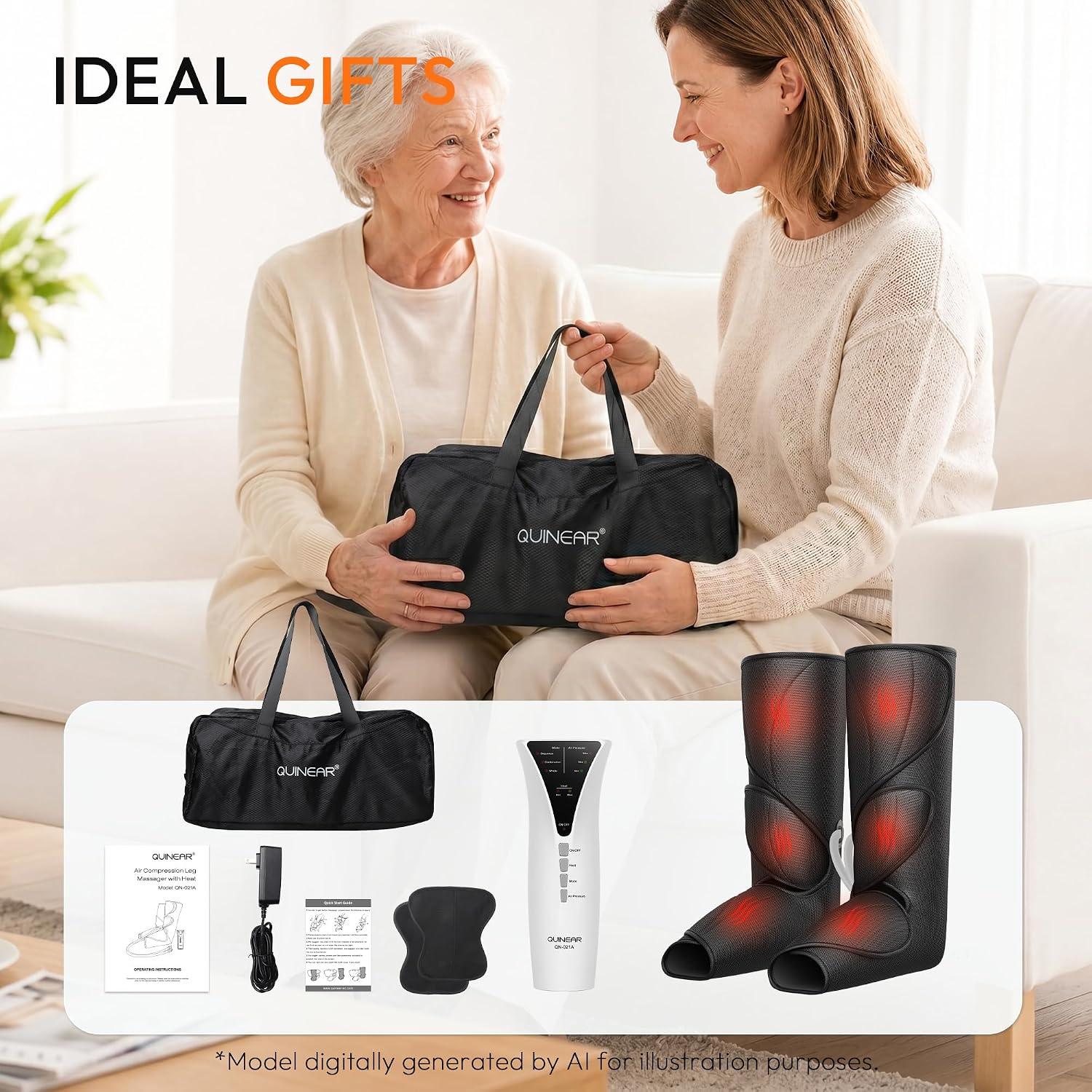 QUINEAR Leg Massager with Heat and Air Compression,Foot and Calf Massager for Circulation and Pain,Compression Boots with 3modes and 3 Intensities
