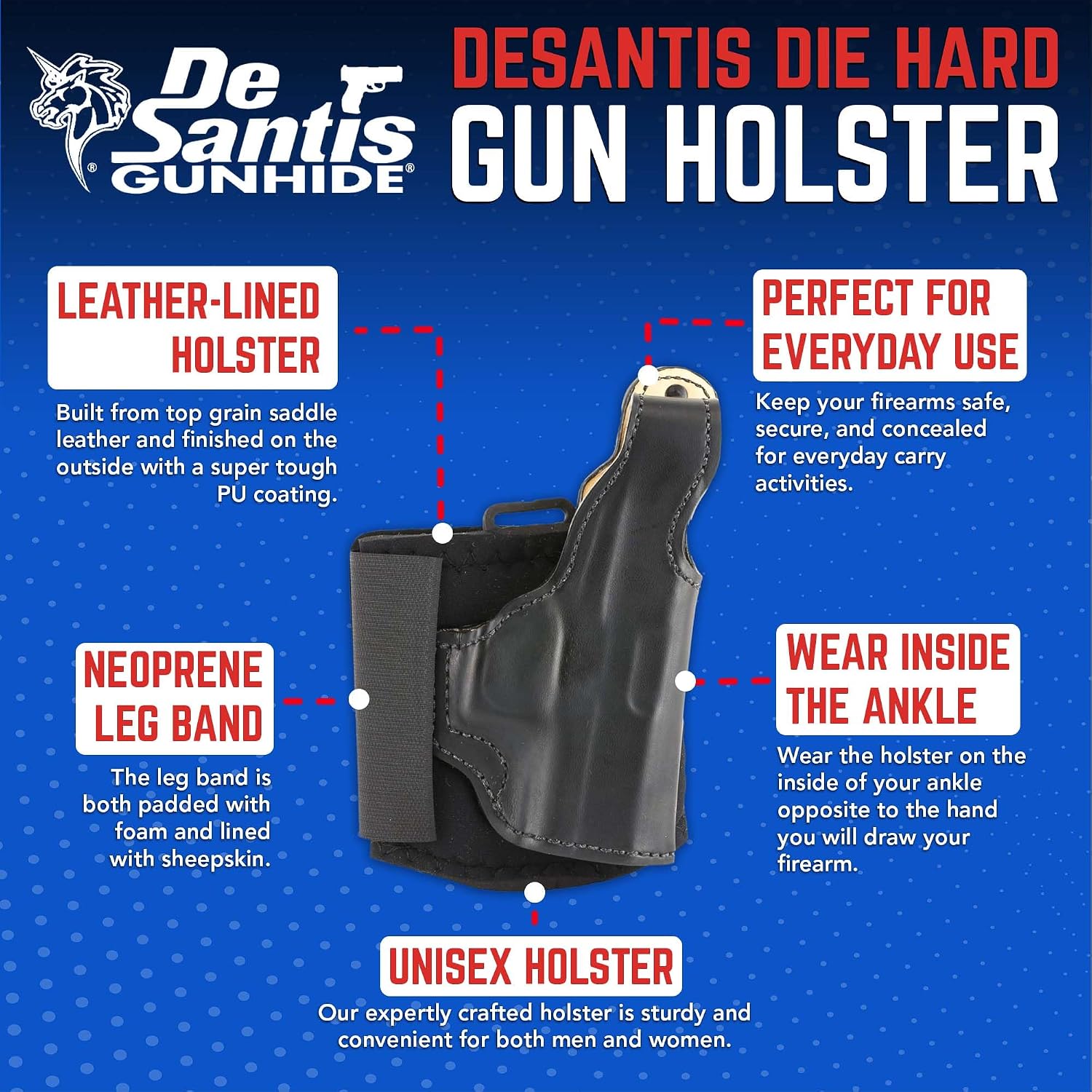 Desantis Die Hard Ankle Rig - Right Hand Draw, Black | Concealed Carry Ankle Gun Holster, Leg Band