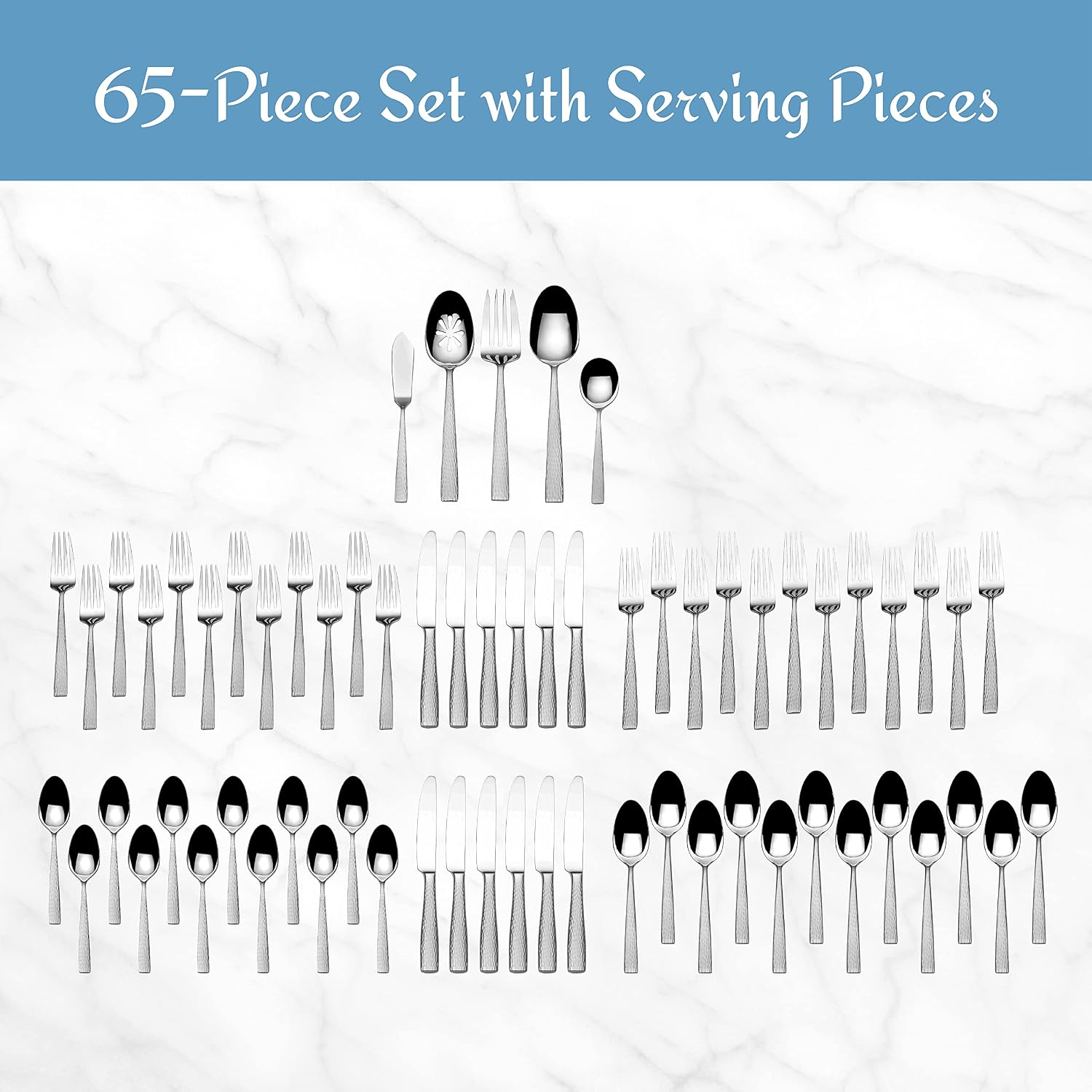 Mikasa, Virtuoso Frost Flatware Service for 12, 65 Piece Set, 18/10 Stainless Steel, Silverware Set with Serving Utensils