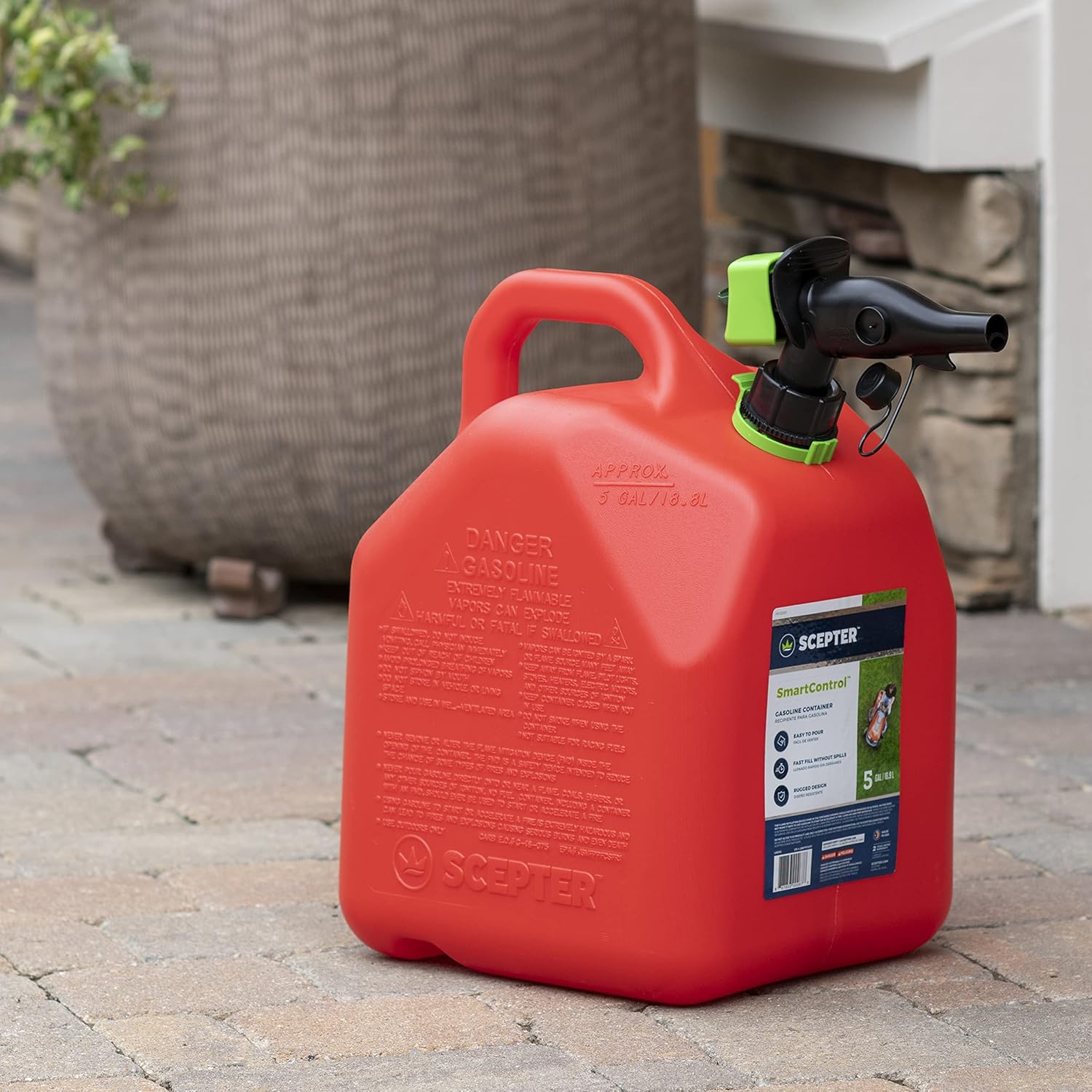Scepter 1 Gal Gas Can, Spill Proof SmartControl Spout, Spout Extender, Red