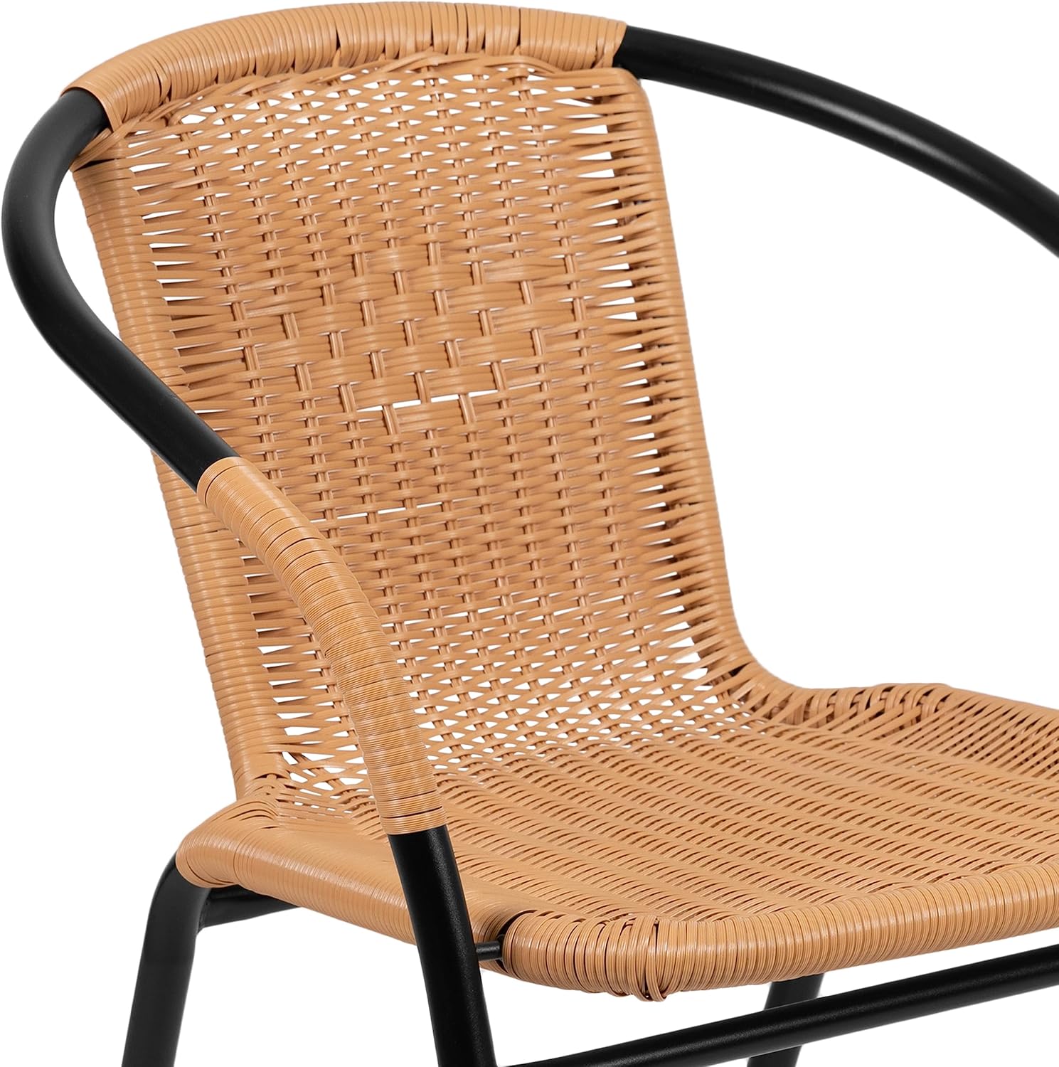 Flash Furniture Lila Modern Rattan Indoor/Outdoor Stackable Dining Chairs, Stacking Rattan Bistro Chairs for Patio or Restaurant, Set of 4, Brown | Commercial Grade, Indoor/Outdoor Use