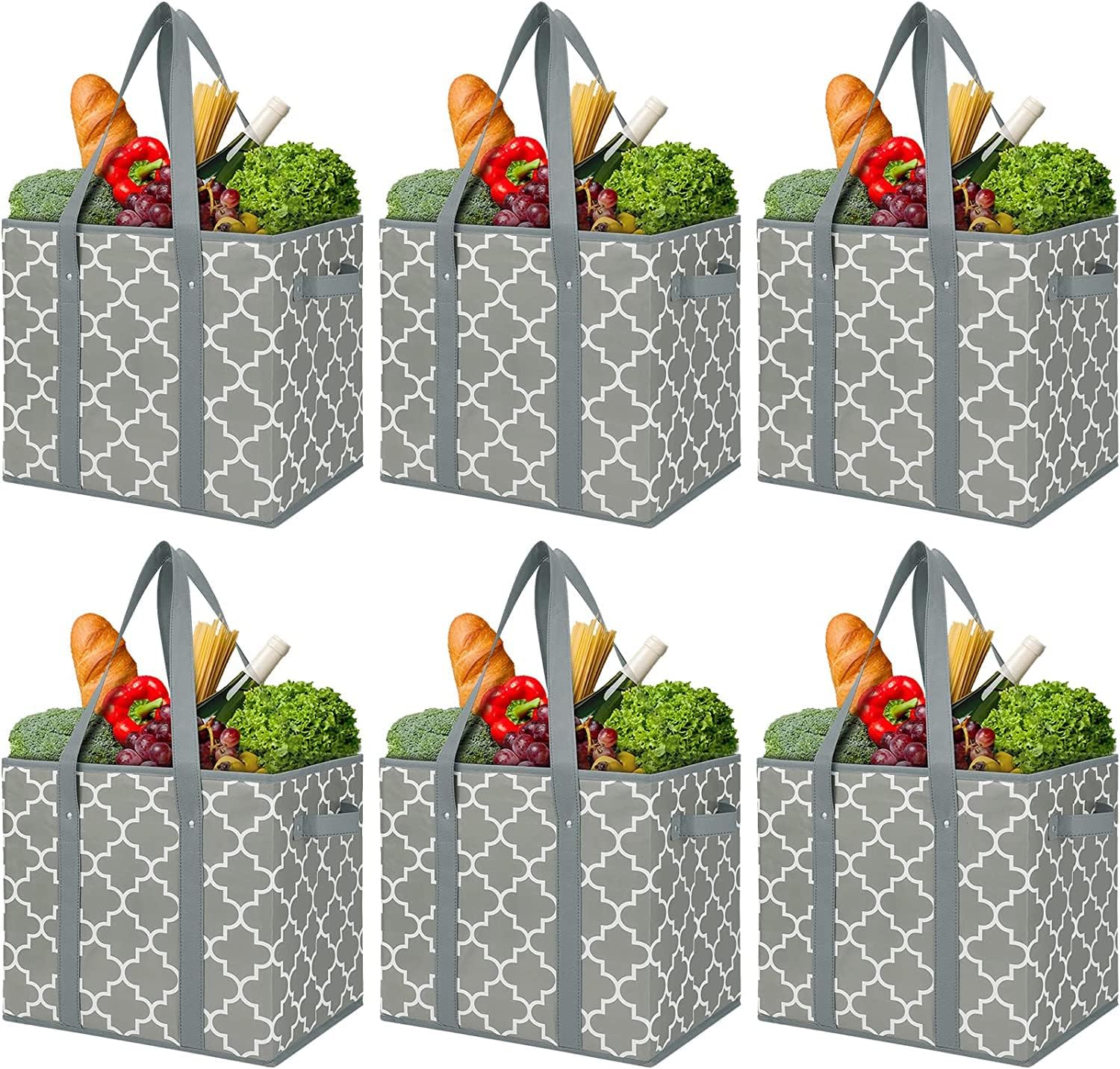 WISELIFE Reusable Grocery Bags 3-Pack Foldable Washable Large Storage Bins Basket Water Resistant Shopping Tote Bag Black