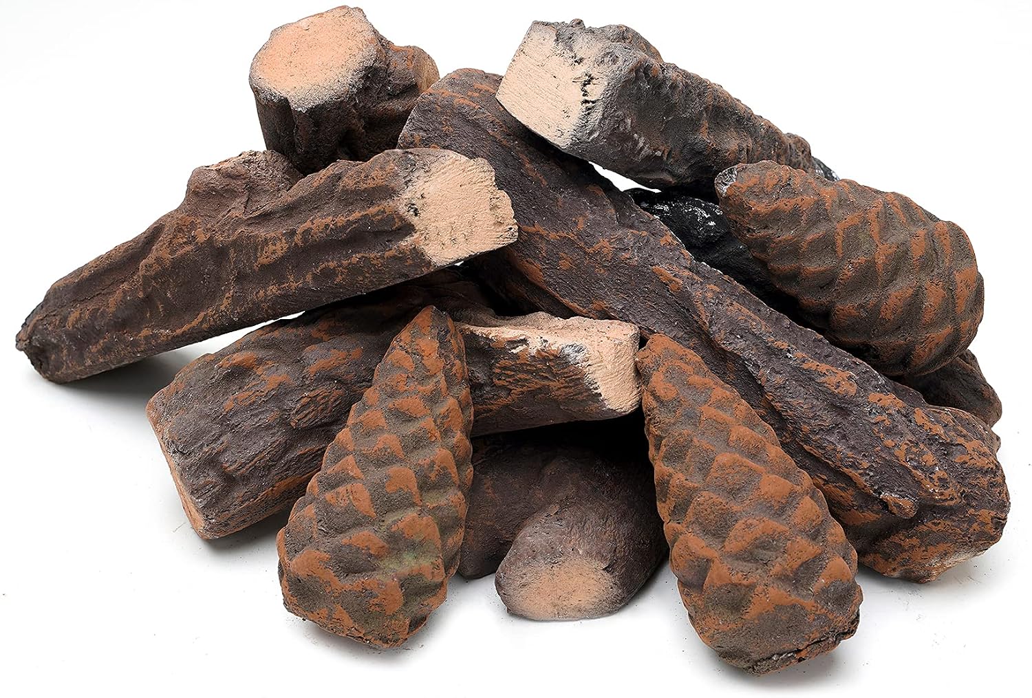 Skyflame 10 Small Piece Set of Ceramic Wood Logs and Pine Cones