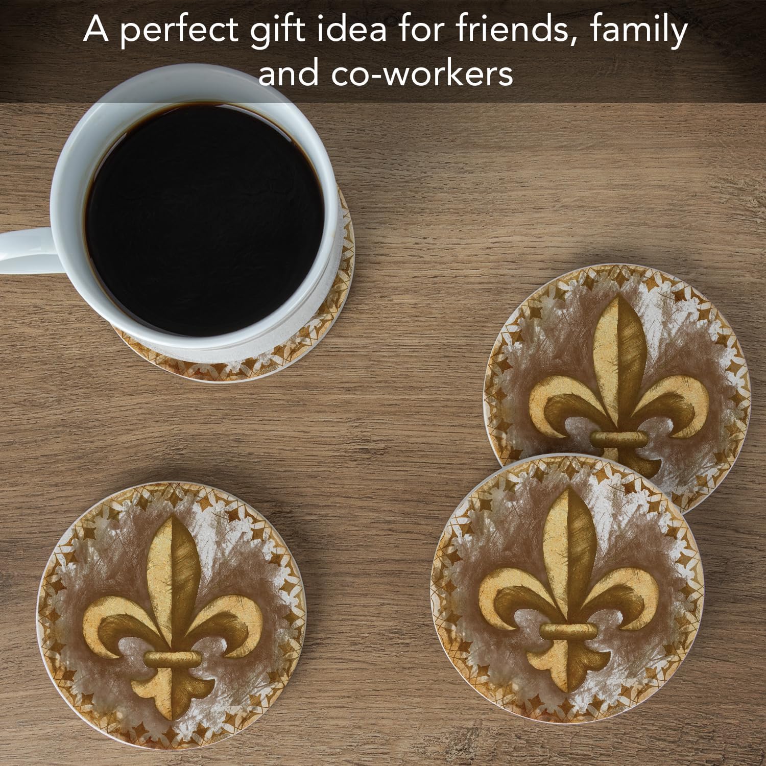 Thirstystone Absorbent Drink Coaster Set Fleur de Lis | 4" Diameter, Manufactured in the USA, Absorbent