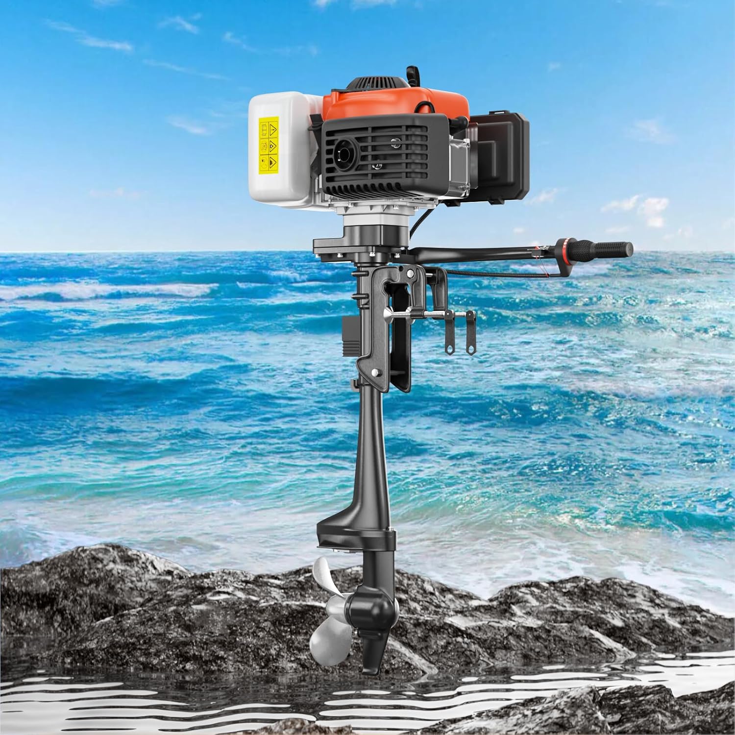 4HP 4 Stroke Outboard Motor Boat Engine, Heavy Duty 55CC Boat Motor with Air Cooling CDI System