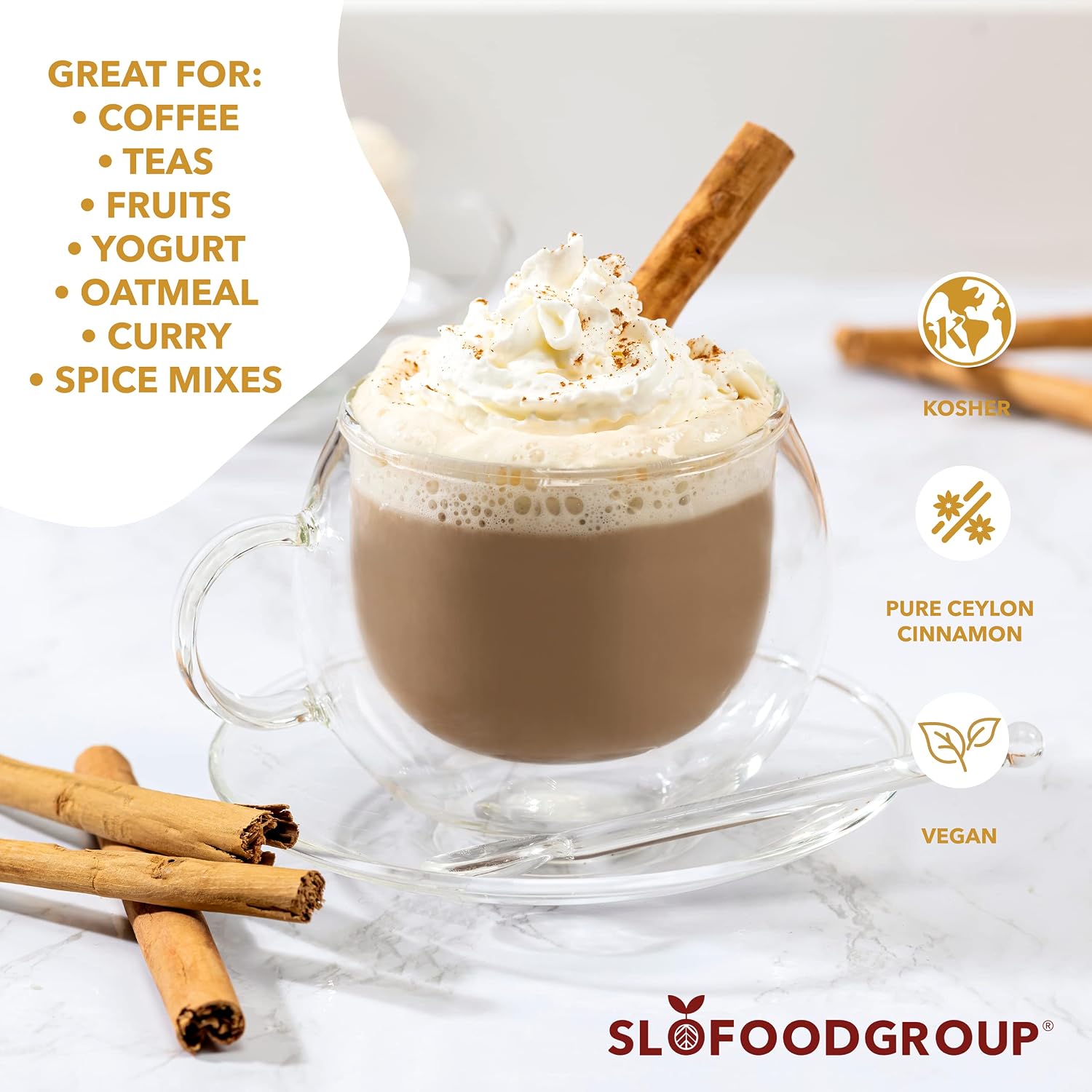 Slofoodgroup -Ceylon Cinnamon Sticks - 1 Lb - Pure Ceylon Cinnamon Quills -5 Inch Cut Cinnamon Spice from Sri Lanka, True Cinnamon - Cinnamomum Verum