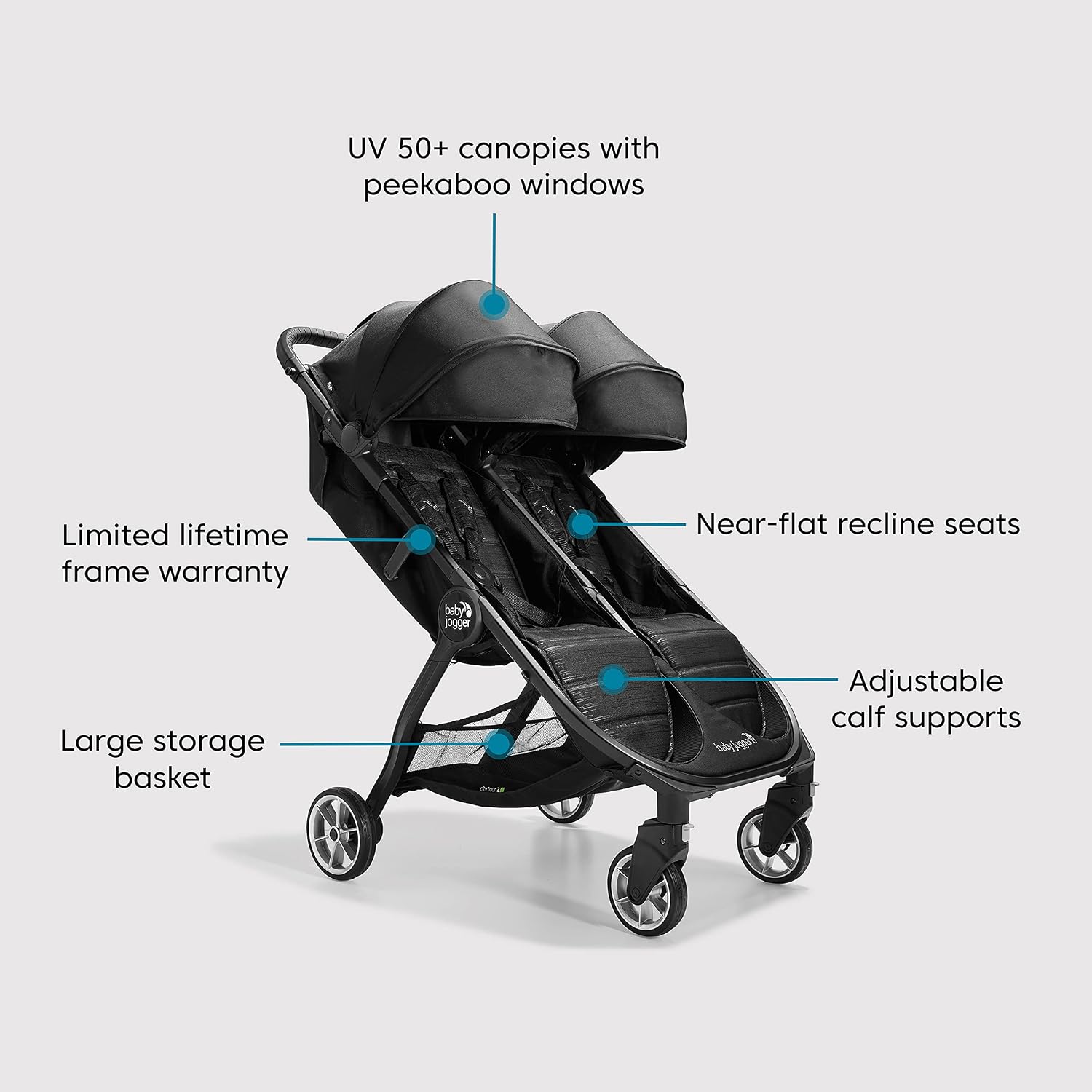 Baby Jogger® City Tour 2 Carry-On Approved Travel Stroller, Ultra-Compact Baby Stroller, Lightweight, Easy Fold, Baby Travel Essential, Pitch Black